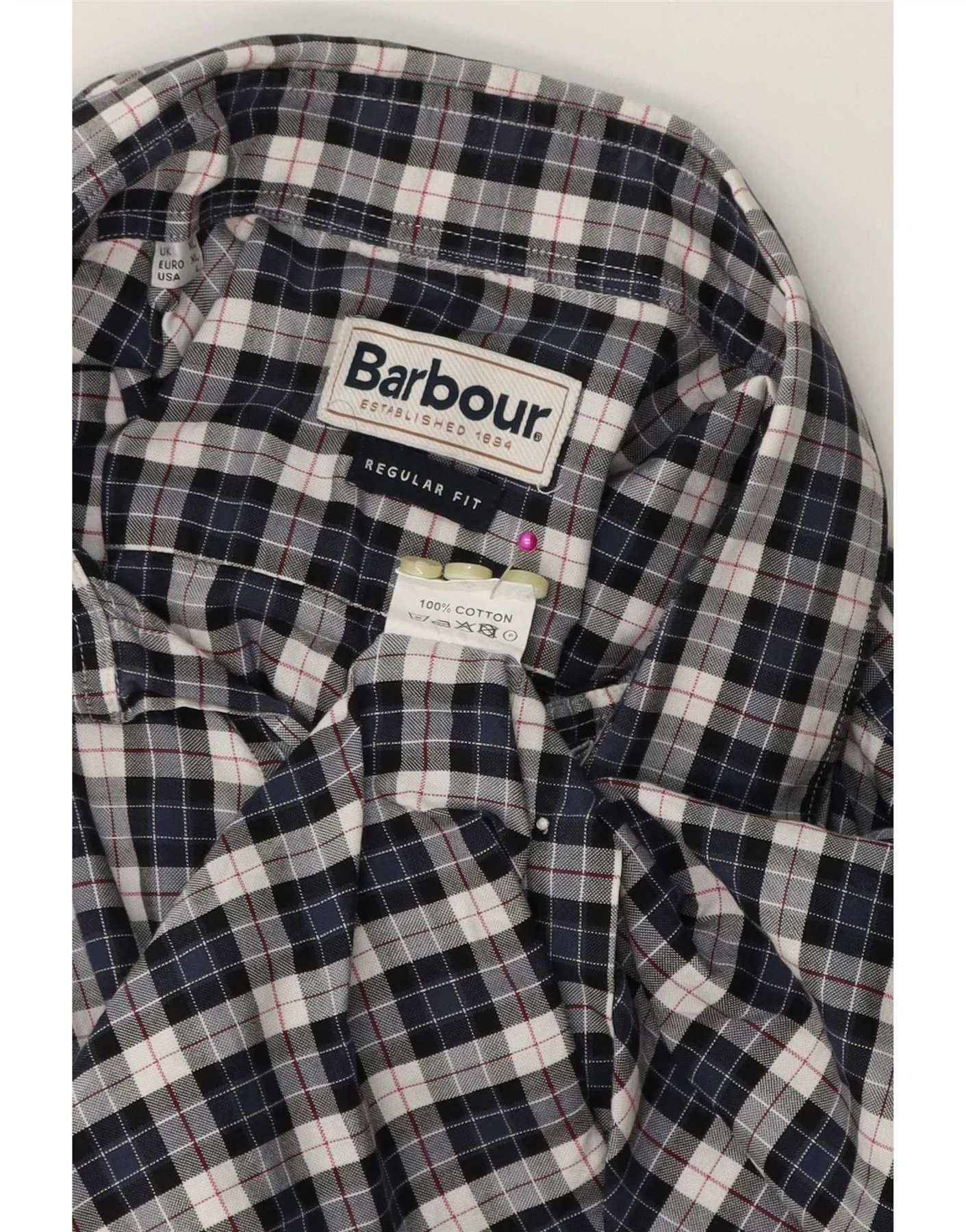 Barbour Mens Flannel Shirt XL Navy Blue Check Cotton - Image 3