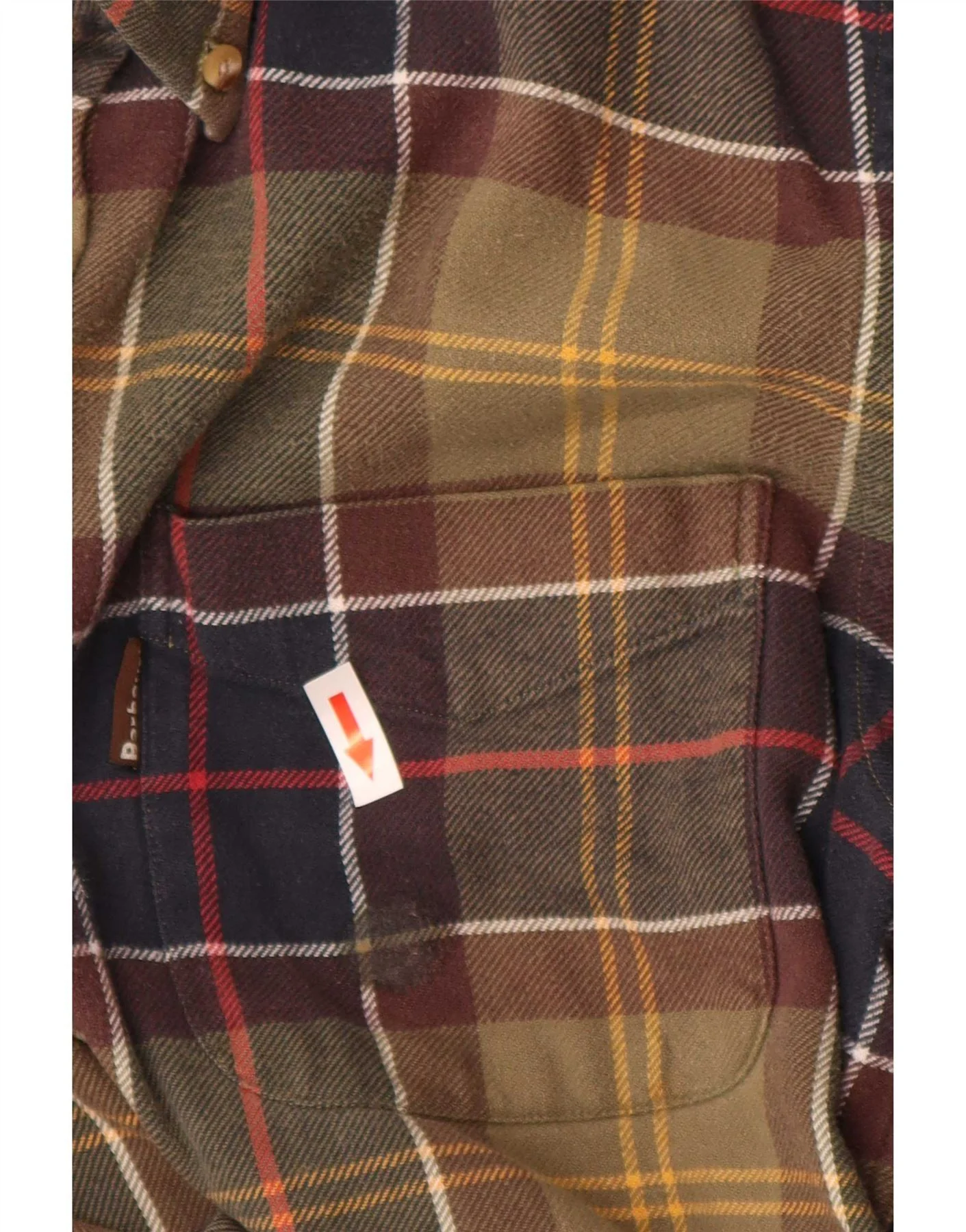 Barbour Mens Regular Fit Flannel Shirt Medium Green Plaid Cotton - Image 3