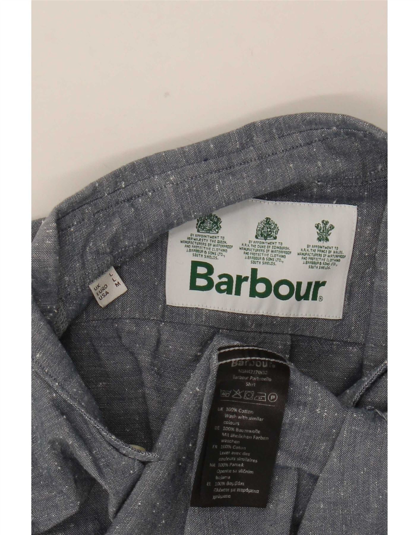 Barbour Mens Short Sleeve Shirt Large Grey Flecked Cotton - Image 3
