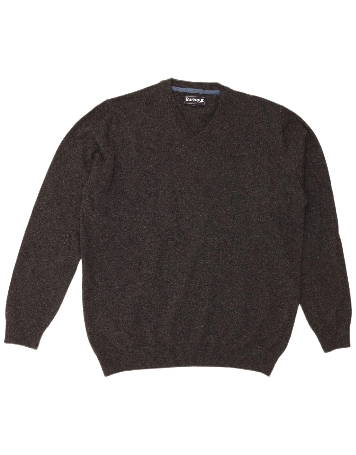 Barbour Mens V-Neck Jumper Sweater 2XL Grey Wool