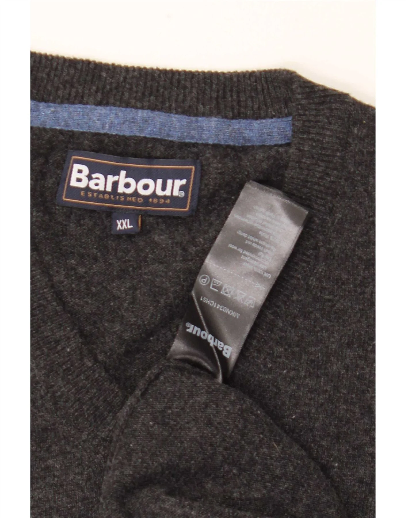 Barbour Mens V-Neck Jumper Sweater 2XL Grey Wool - Image 3