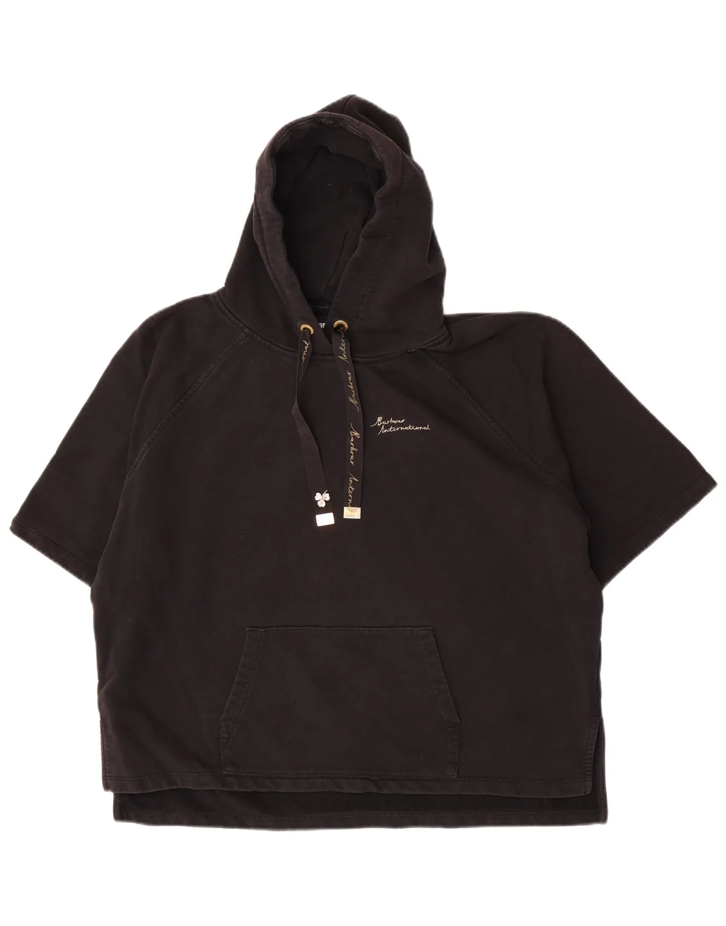 Barbour Womens Short Sleeve Oversized Hoodie Jumper UK 14 Large Black