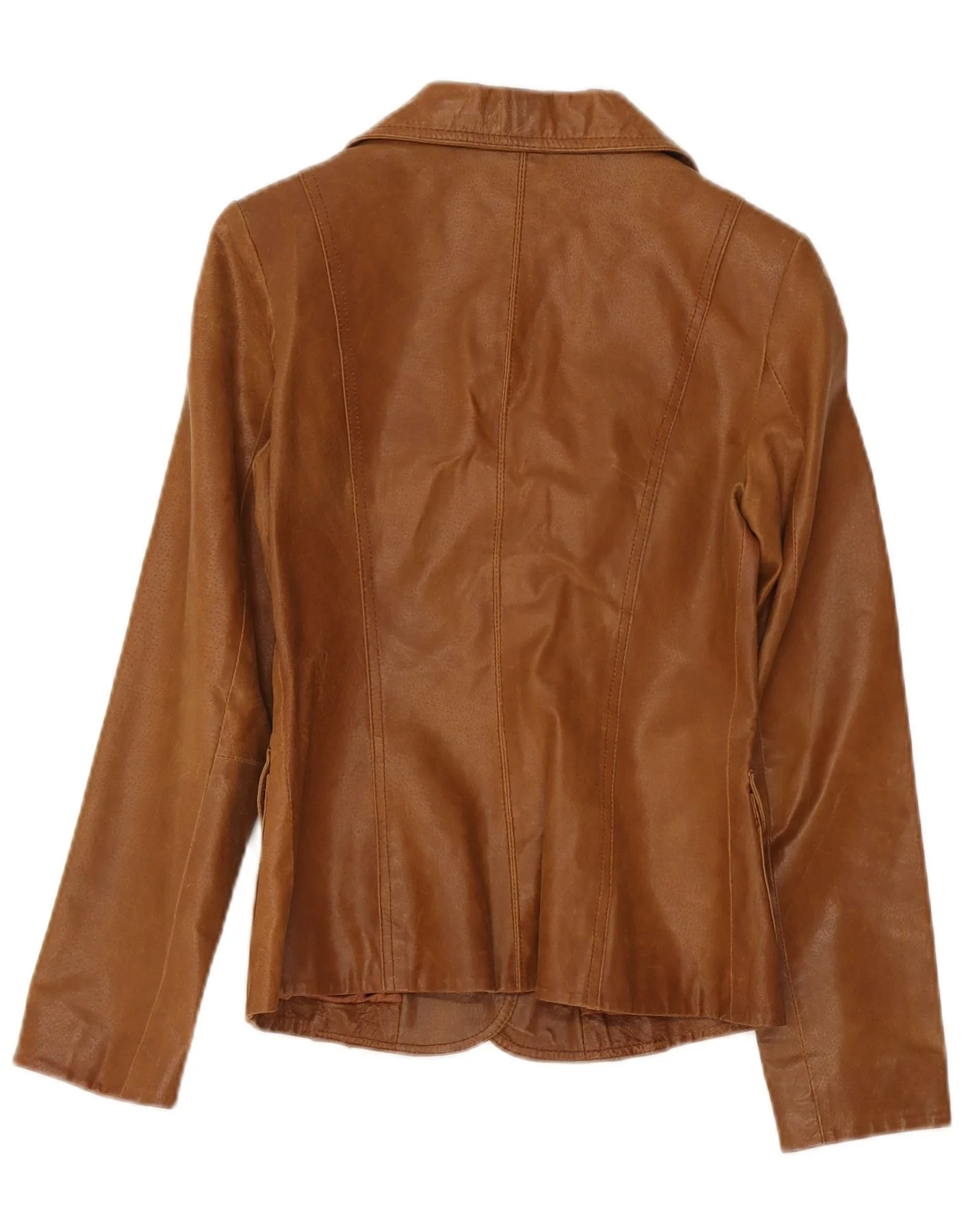 Bay Womens 3 Button Leather Blazer Jacket UK 10 Small Brown - Image 2