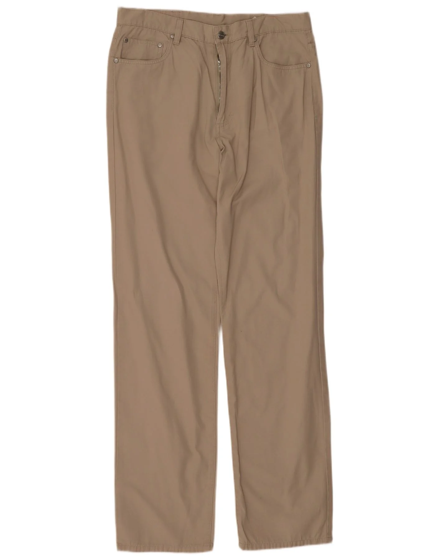 Belfe Mens Straight Casual Trousers W33 L33 Beige Cotton