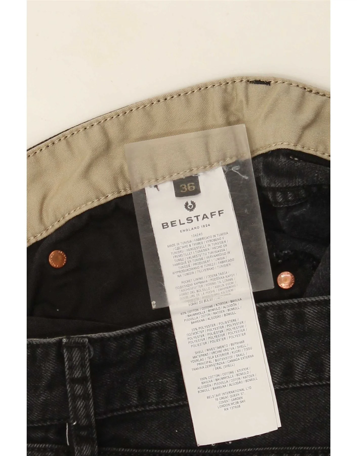 Belstaff Mens Tapered Jeans W36 L30 Black Cotton - Image 3