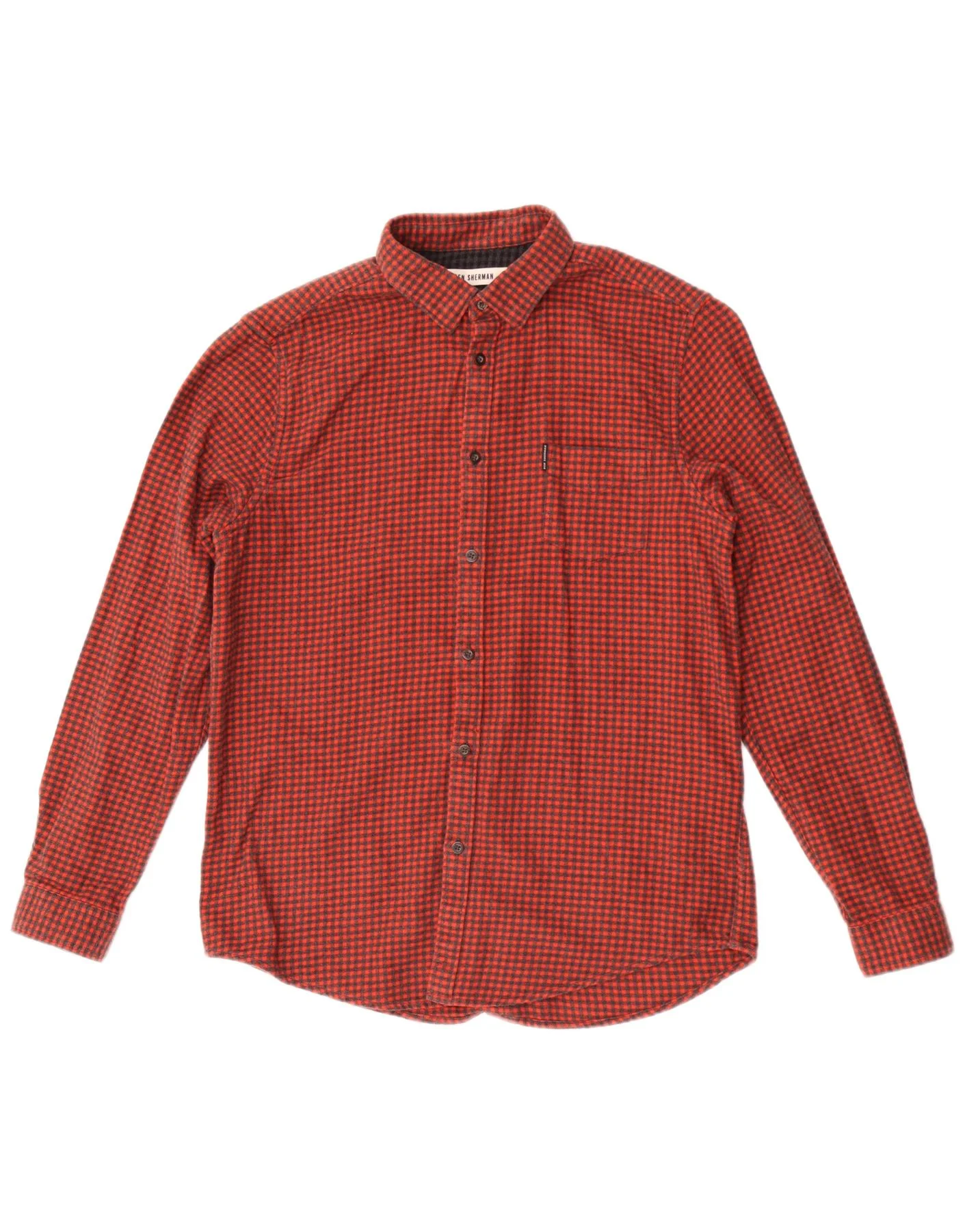 Ben Sherman Mens Flannel Shirt Large Red Houndstooth Cotton