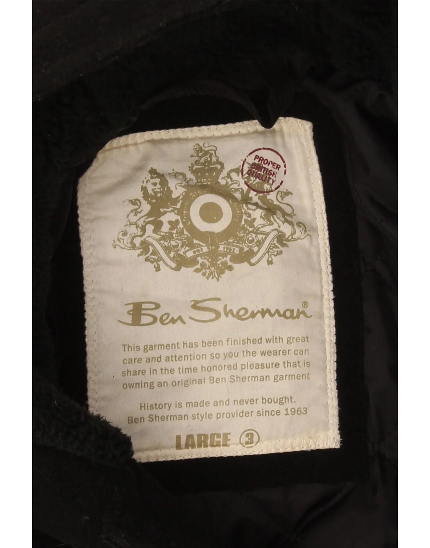 Ben Sherman Mens Hooded Parka Jacket UK 40 Large Black Wool - Image 5