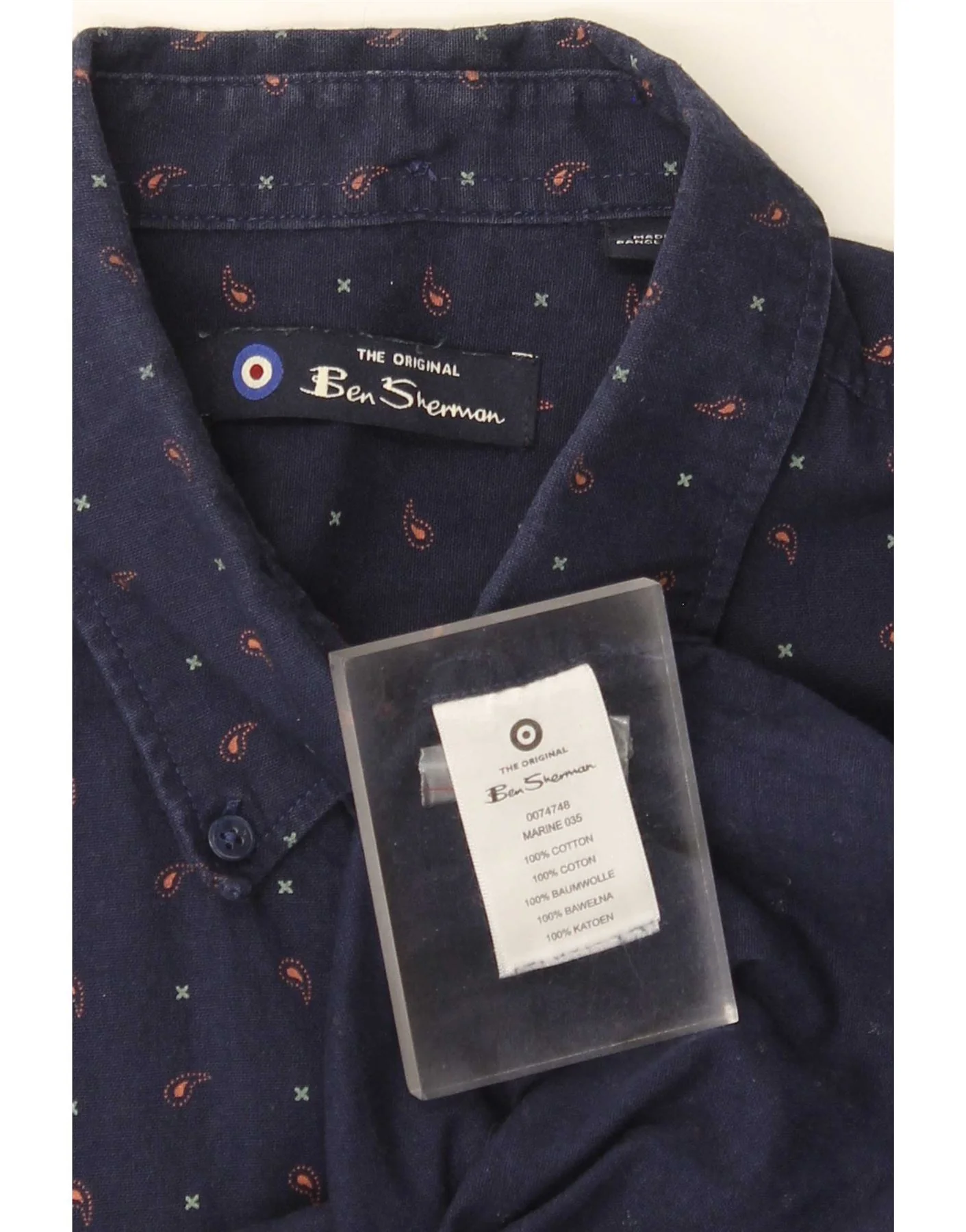 Ben Sherman Mens Shirt Large Navy Blue Spotted Cotton - Image 3