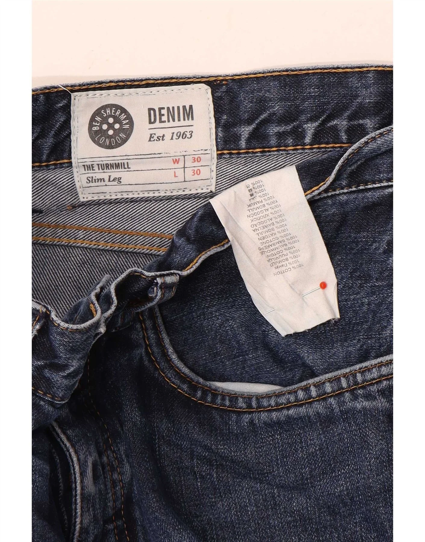 Ben Sherman Mens Slim Jeans W30 L30 Blue Cotton - Image 3