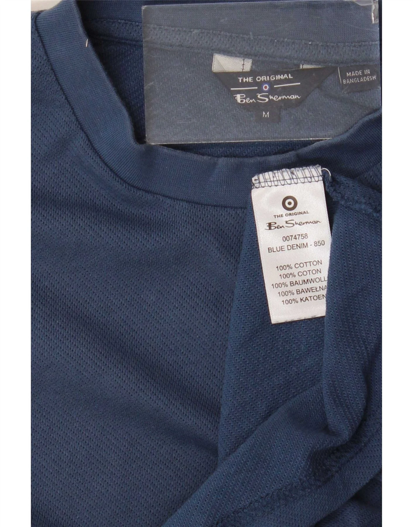 Ben Sherman Mens T-Shirt Top Medium Navy Blue Cotton - Image 3