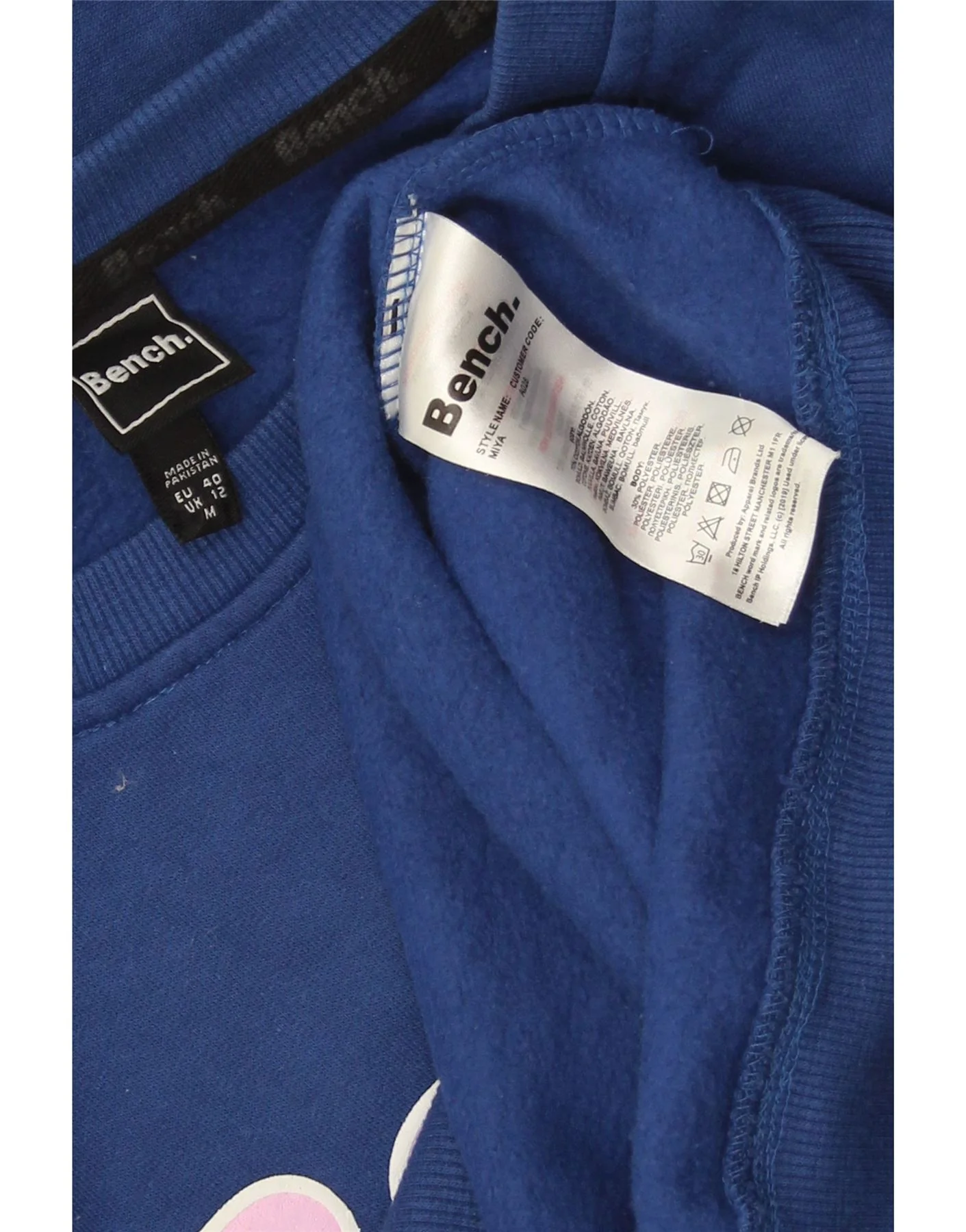 Bench Womens Graphic Sweatshirt Jumper UK 12 Medium Blue Cotton - Image 3