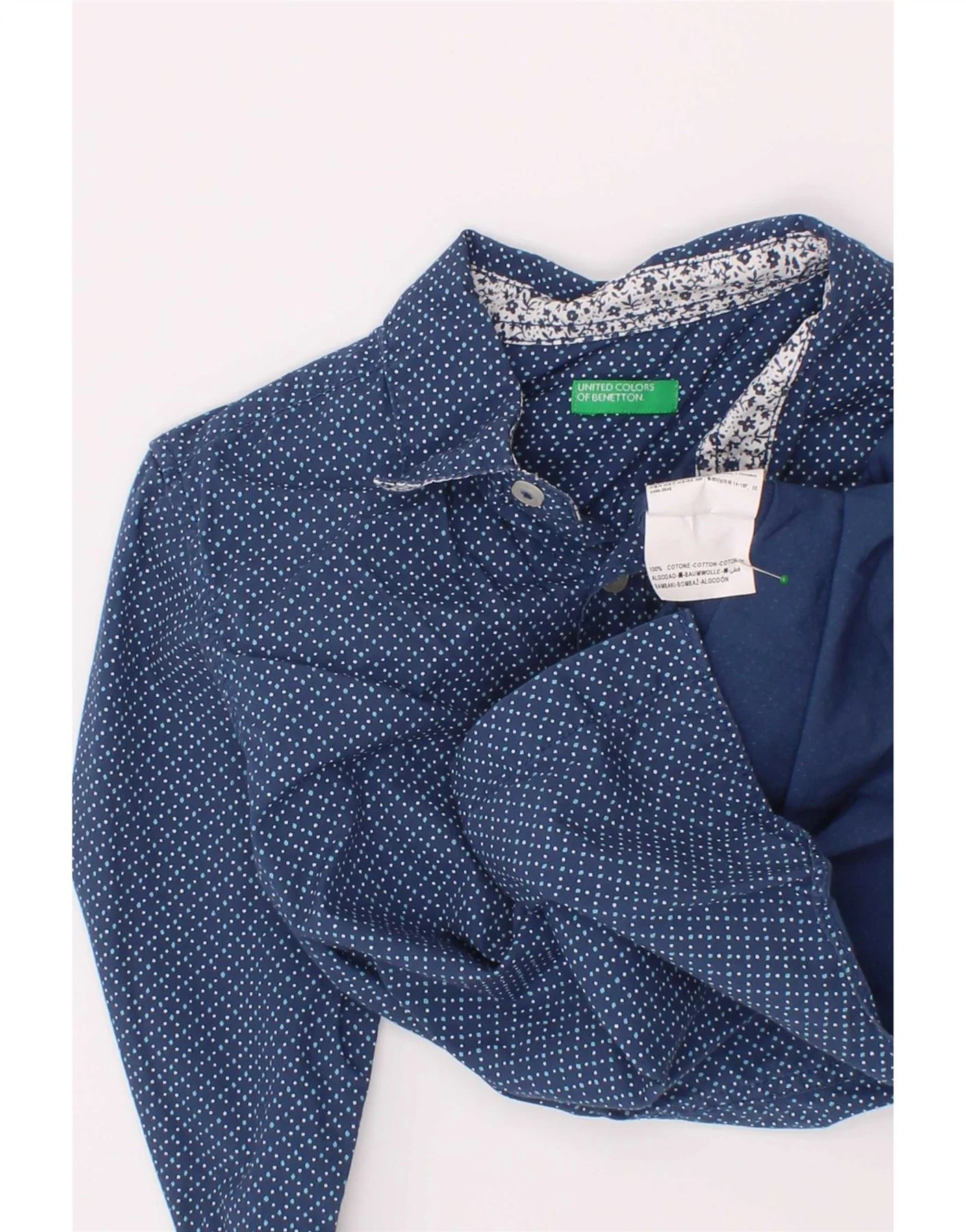 Benetton Boys Shirt 4-5 Years XS Blue Spotted Cotton - Image 3