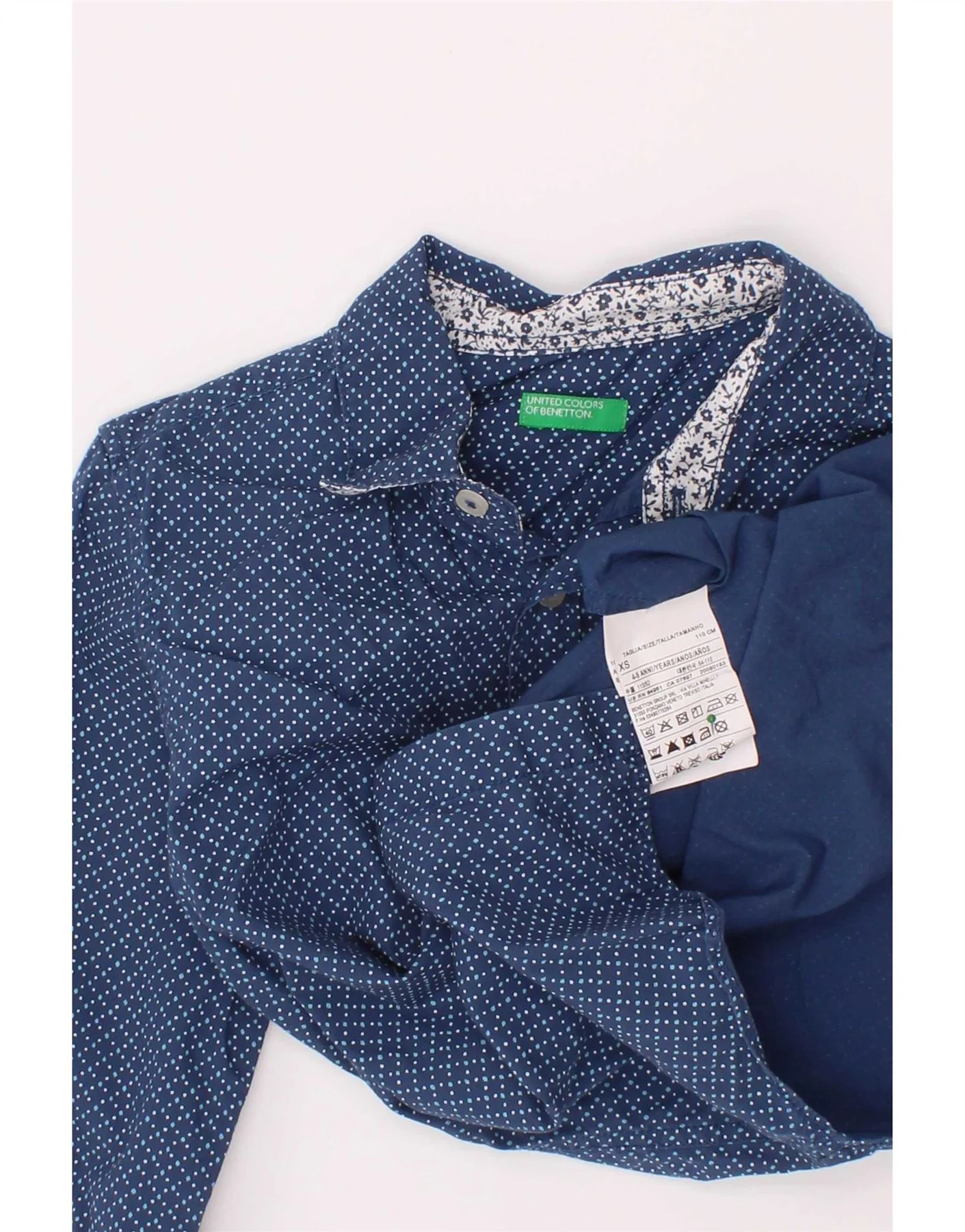 Benetton Boys Shirt 4-5 Years XS Blue Spotted Cotton - Image 4