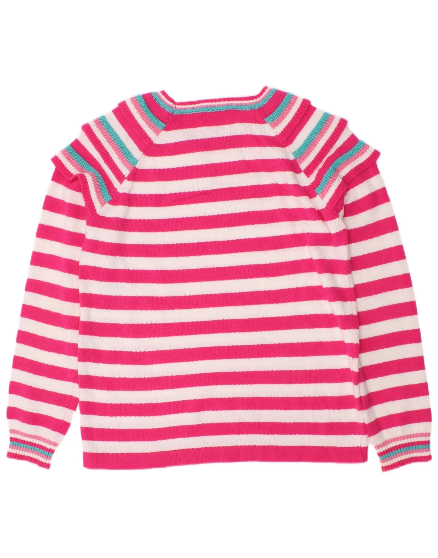 Benetton Girls Boat Neck Jumper Sweater 7-8 Years Medium Pink Striped - Image 2