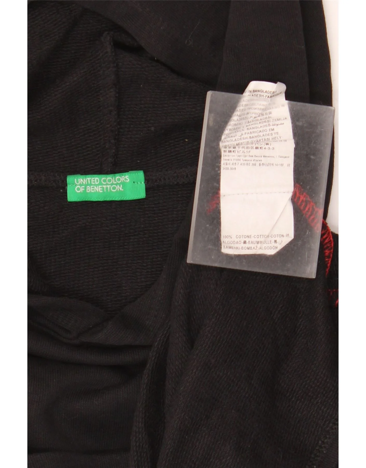 Benetton Girls Crop Graphic Hoodie Jumper 10-11 Years XL Black Colourblock - Image 3