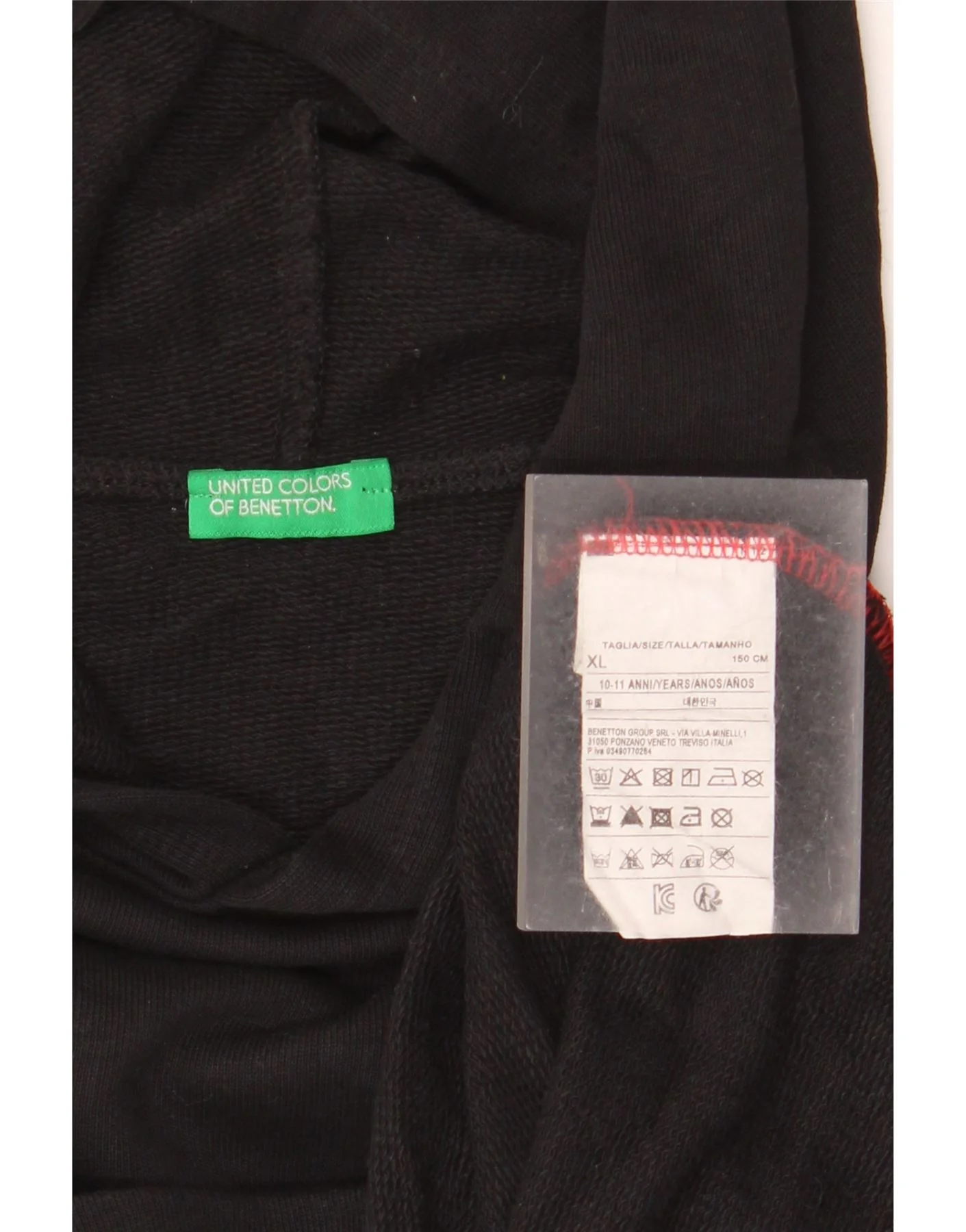 Benetton Girls Crop Graphic Hoodie Jumper 10-11 Years XL Black Colourblock - Image 4