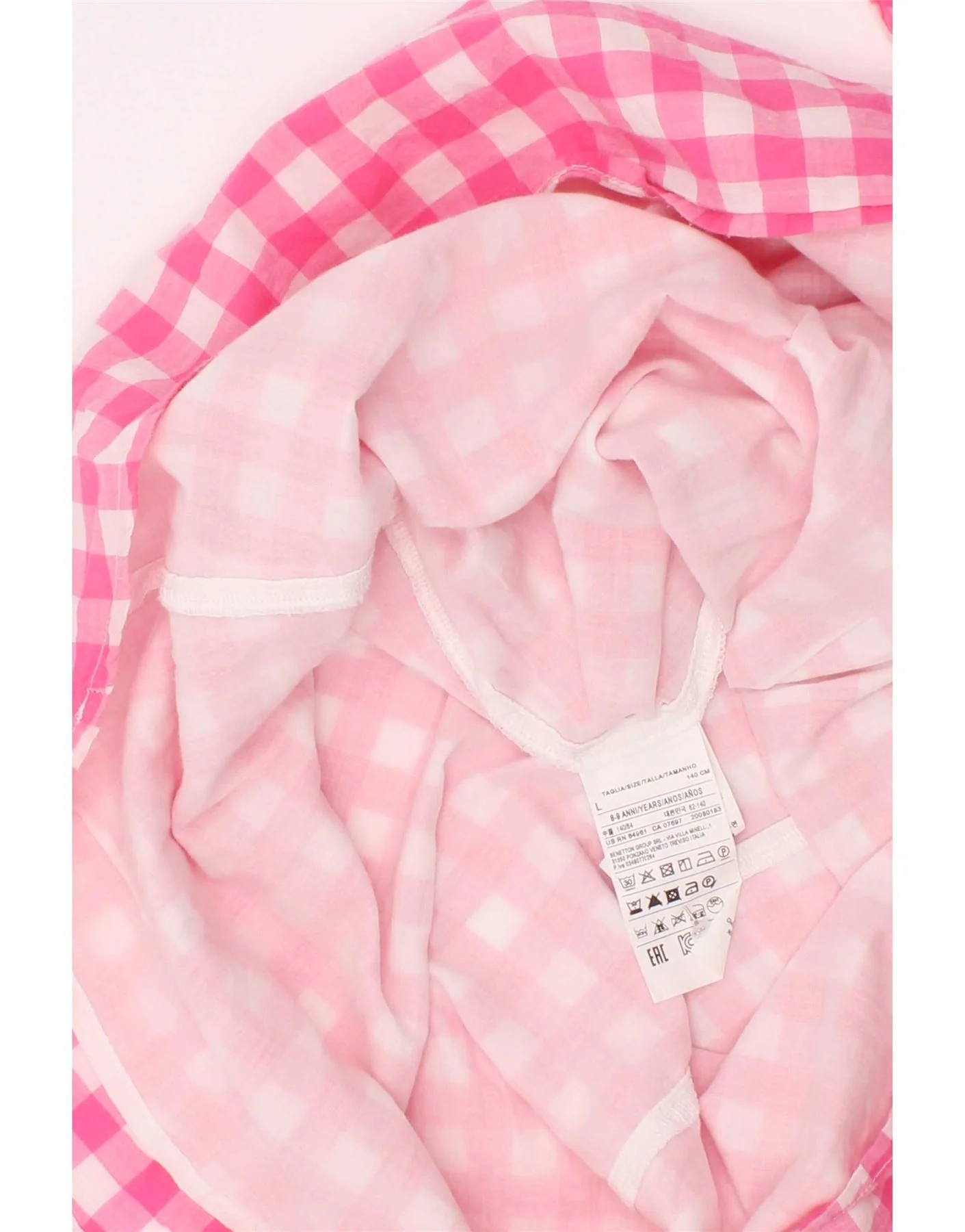 Benetton Girls Off Shoulder Dress 8-9 Years Large Pink Gingham Cotton - Image 4