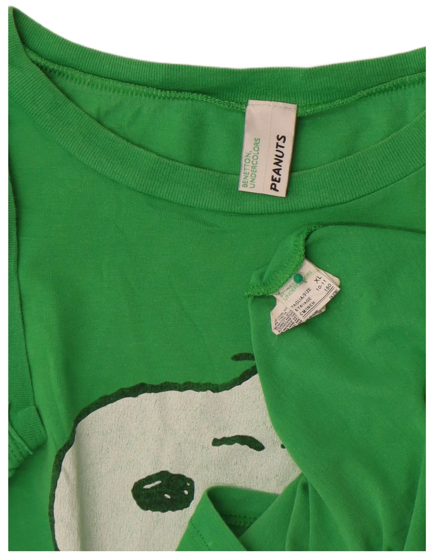Benetton Girls Peanuts Graphic T-Shirt Top 10-11 Years XL Green Cotton - Image 4