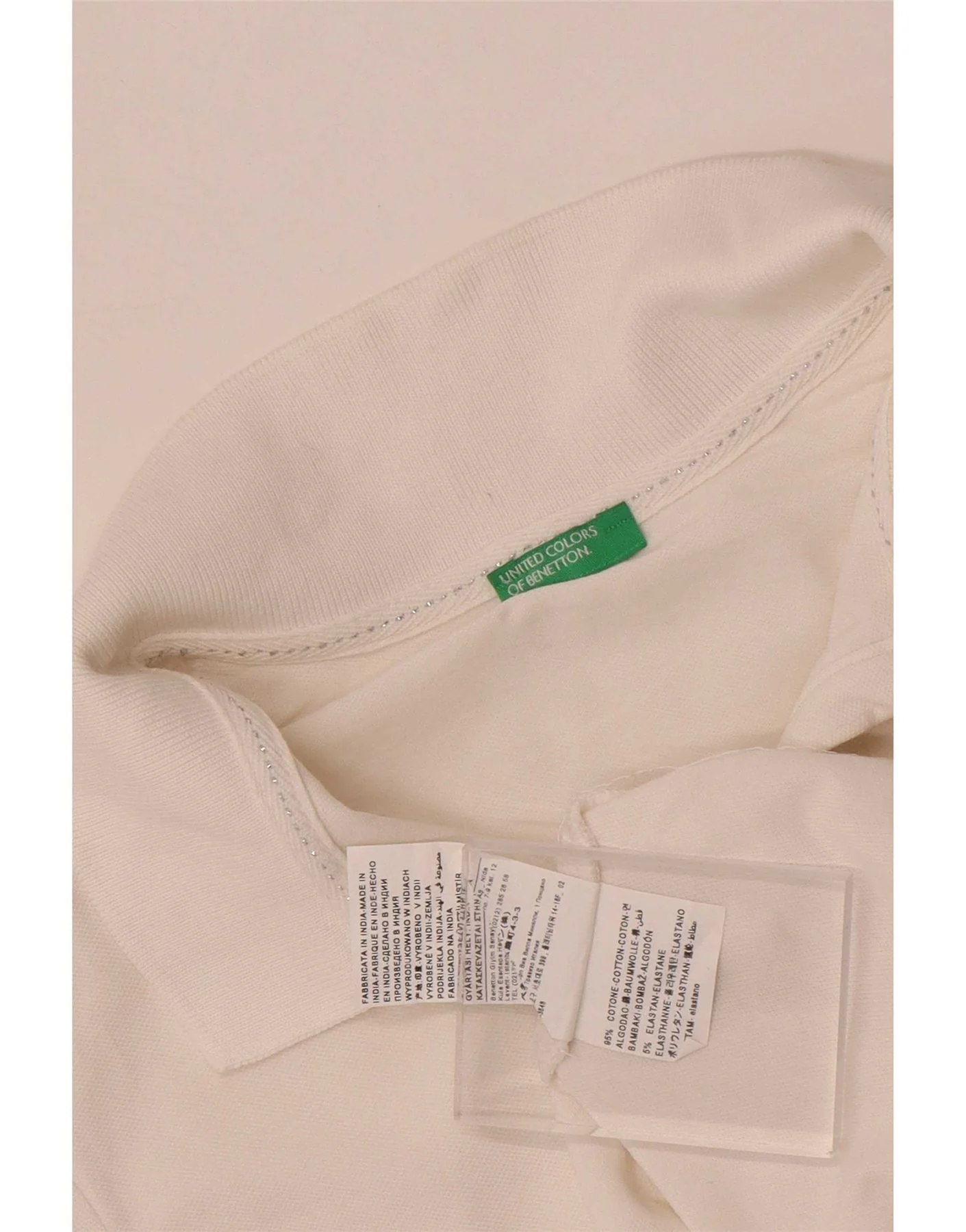 Benetton Girls Polo Shirt 11-12 Years 2XL White Cotton - Image 3