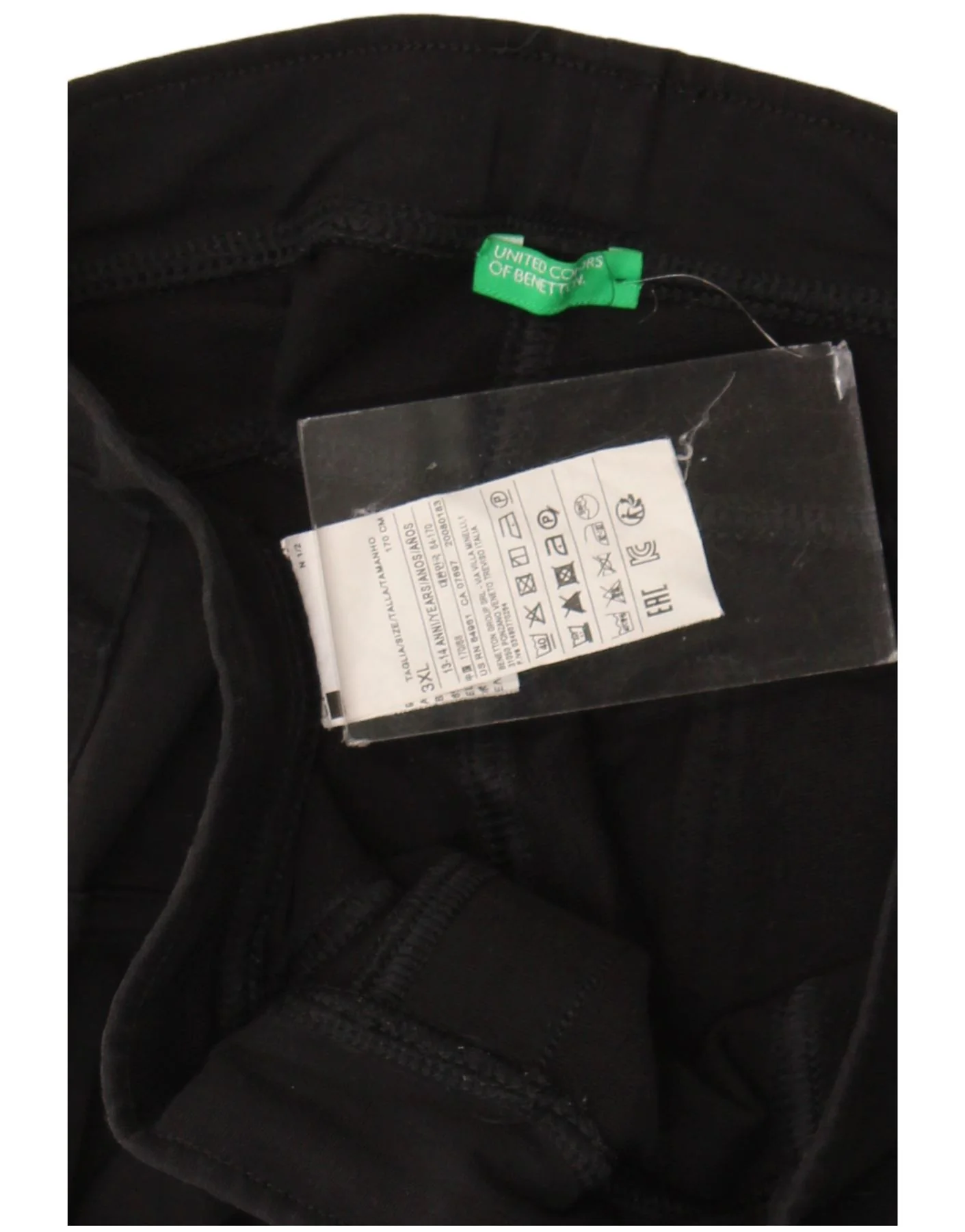 Benetton Girls Skinny Casual Trousers 13-14 Years 3XL W28 L29 Black Cotton - Image 3