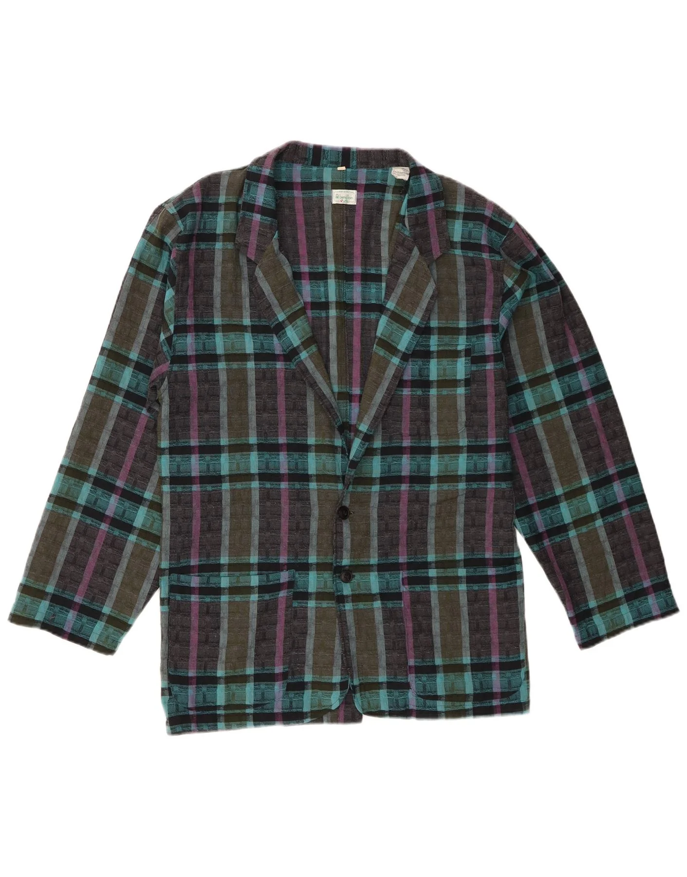 Benetton Mens 2 Button Blazer Jacket UK 36 Small Blue Check Polyester