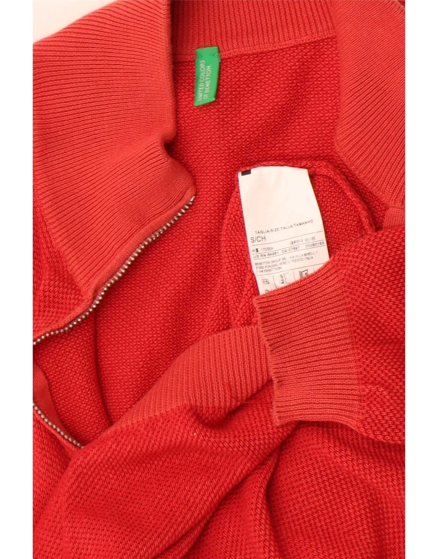 Benetton Mens Cardigan Sweater Small Red Cotton - Image 4