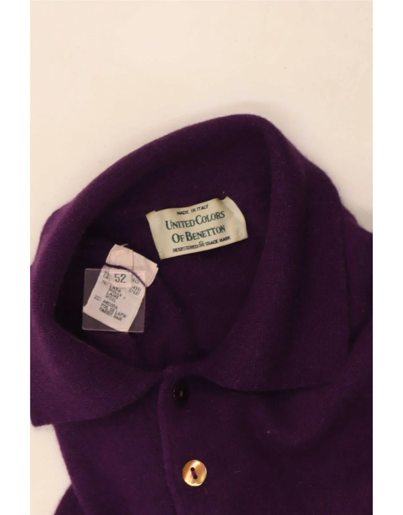 Benetton Mens Polo Neck Jumper Sweater IT 52 Large Purple Wool - Image 3