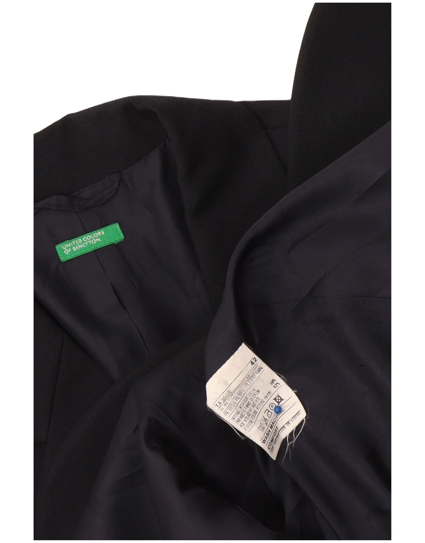 Benetton Womens 3 Button Blazer Jacket IT 42 Medium Navy Blue Polyester - Image 3