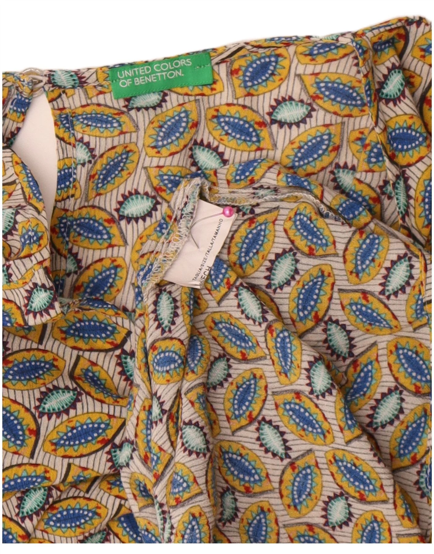 Benetton Womens Abstract Pattern Loose Fit Blouse Top UK 6 XS Multicoloured - Image 3