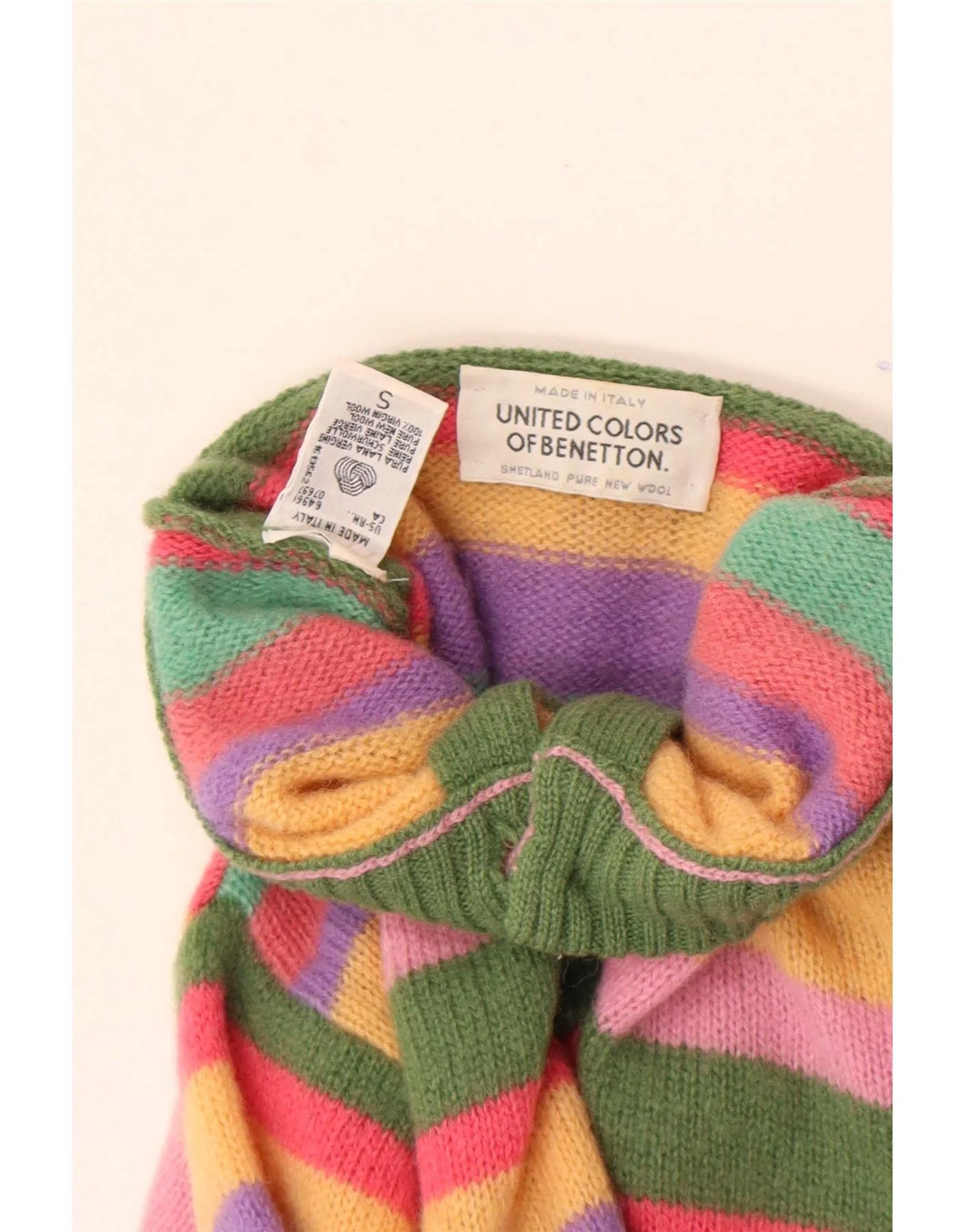 Benetton Womens Cardigan Sweater UK 10 Small Multicoloured Striped Wool - Image 5