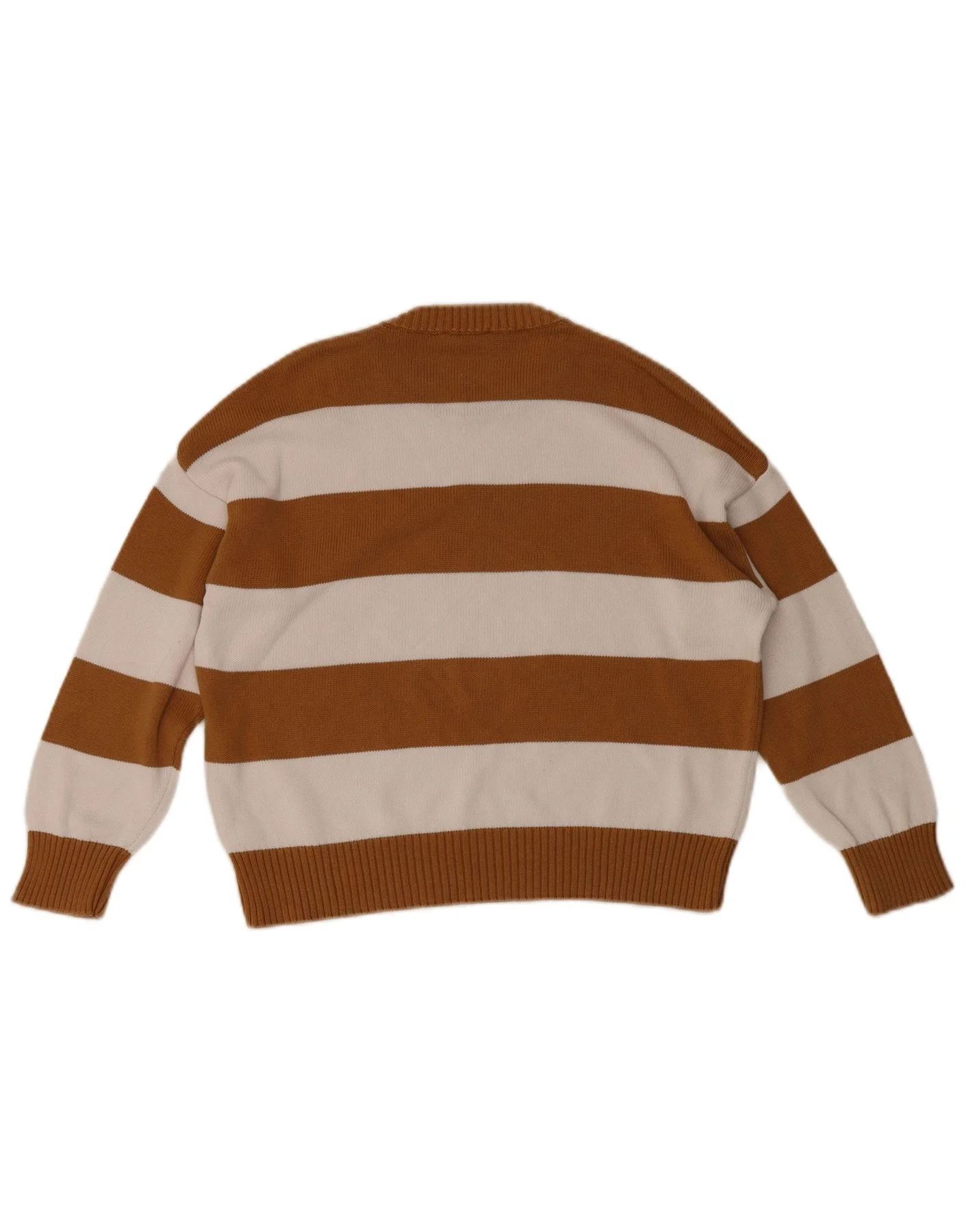 Benetton Womens Crew Neck Jumper Sweater UK 10 Small Brown Striped - Image 2