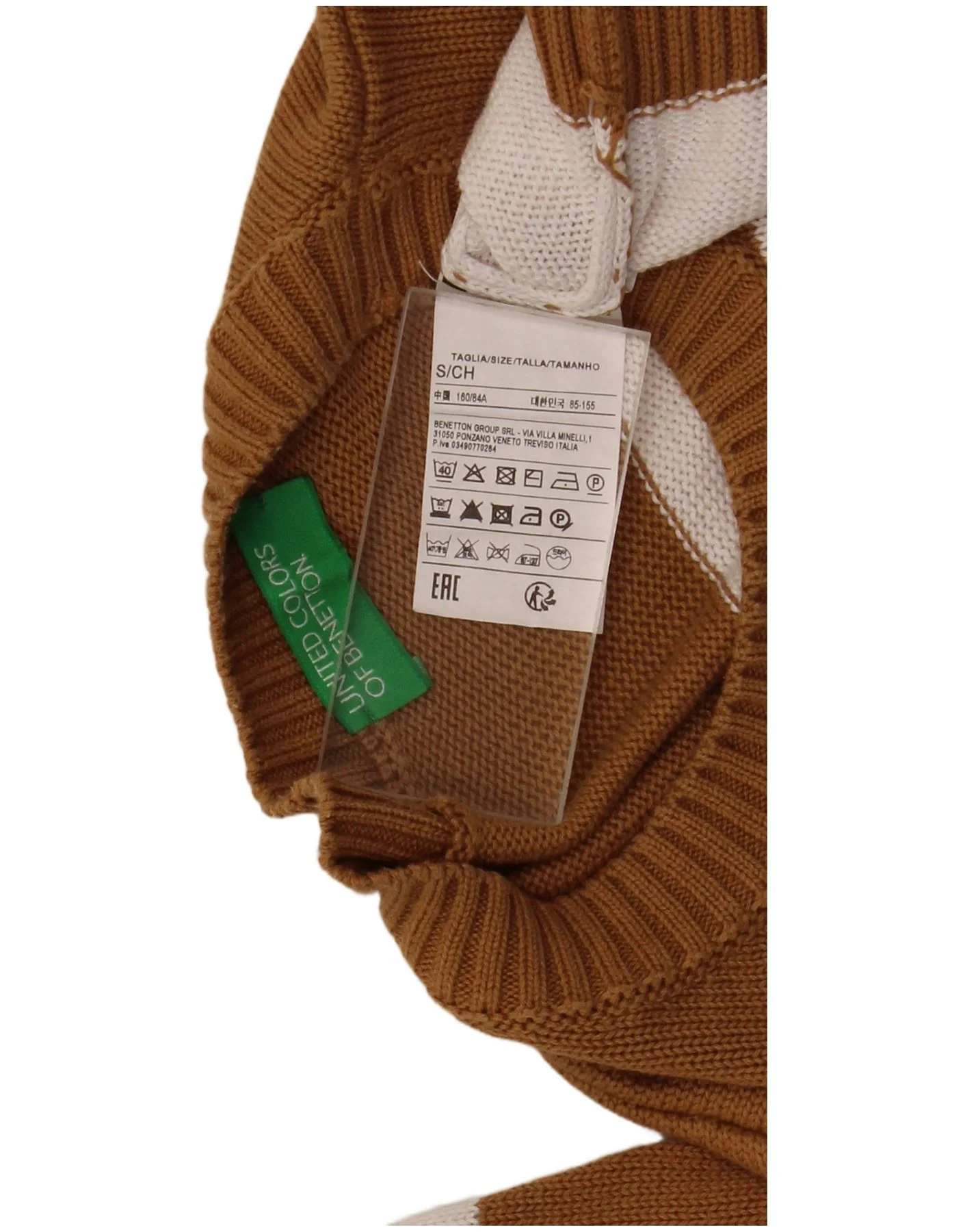 Benetton Womens Crew Neck Jumper Sweater UK 10 Small Brown Striped - Image 4