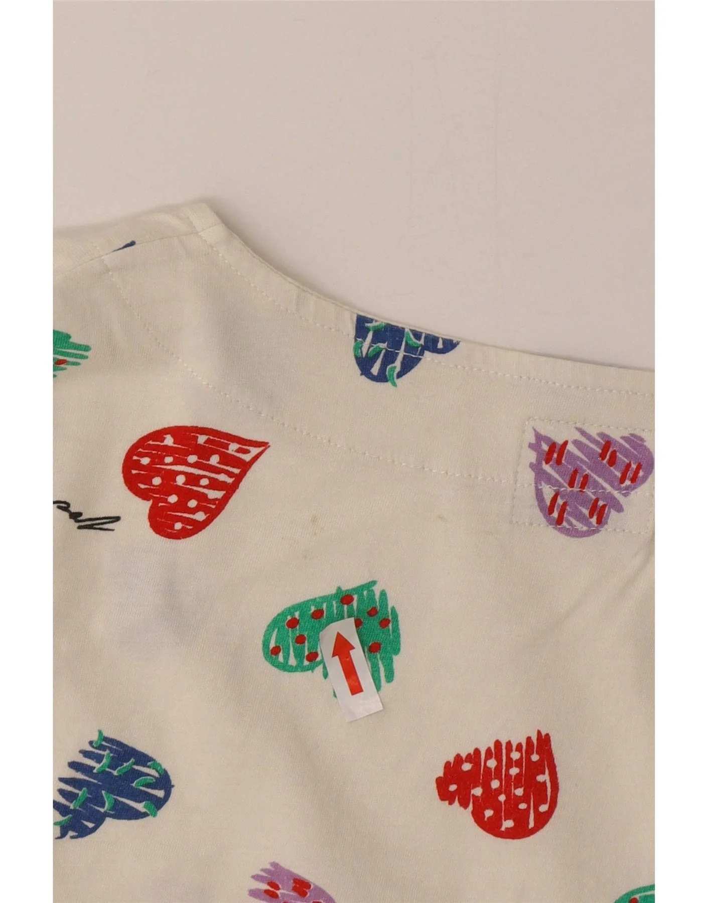 Benetton Womens Crop Short Sleeve Shirt Blouse UK 10 Small White Geometric - Image 3