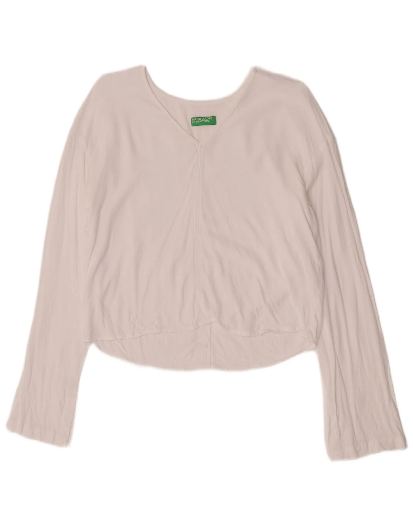 Benetton Womens Crop Top Long Sleeve UK 10 Small White Viscose