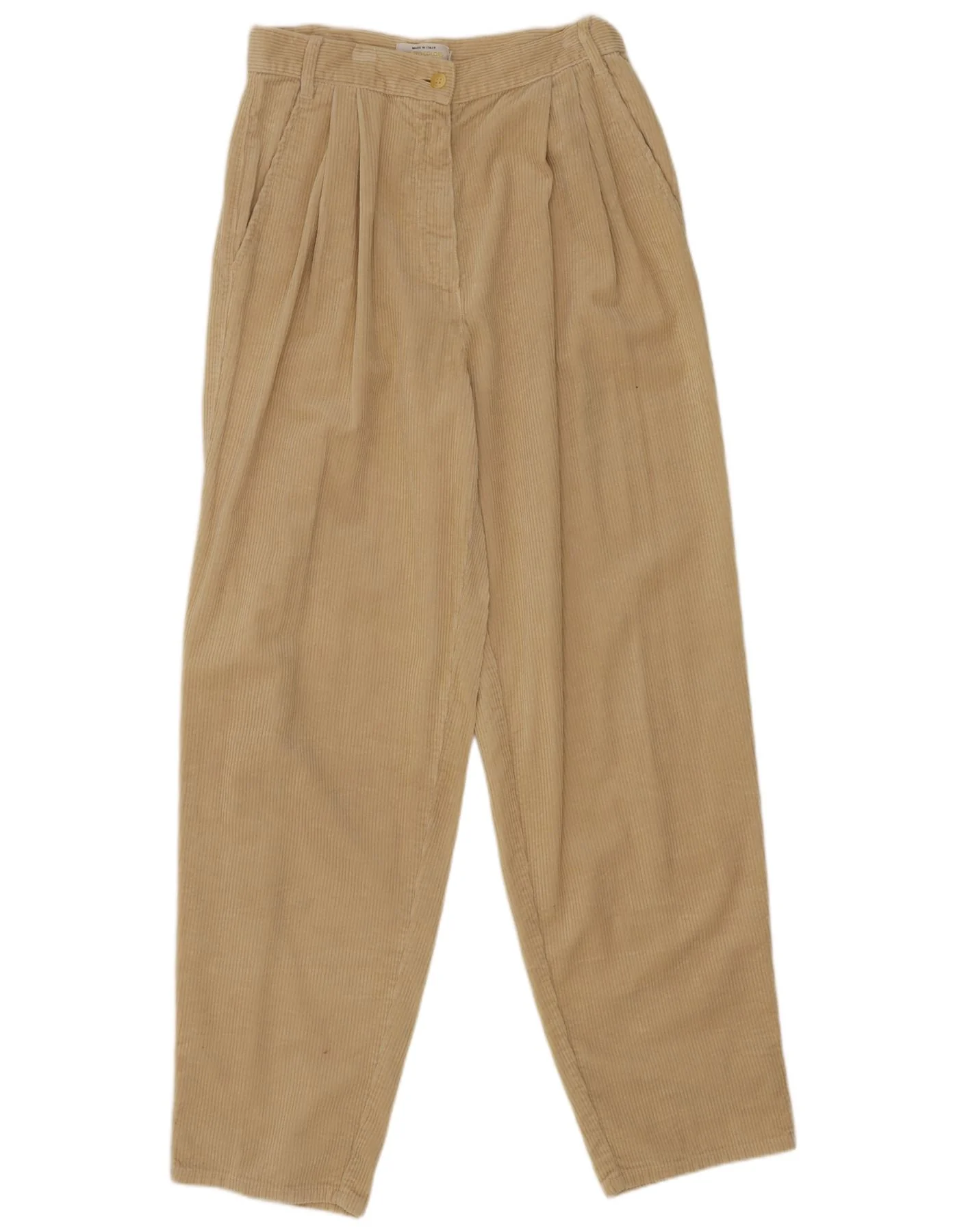 Benetton Womens High Waist Corduroy Trousers IT 44 Medium W28 L30 Beige