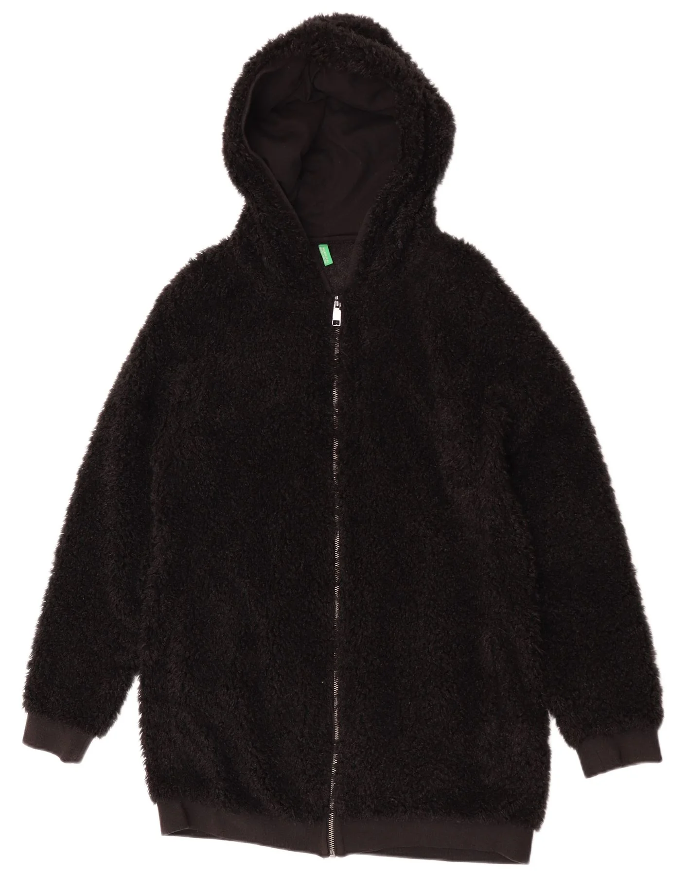 Benetton Womens Hooded Fleece Jacket UK 14 Medium Black Polyester