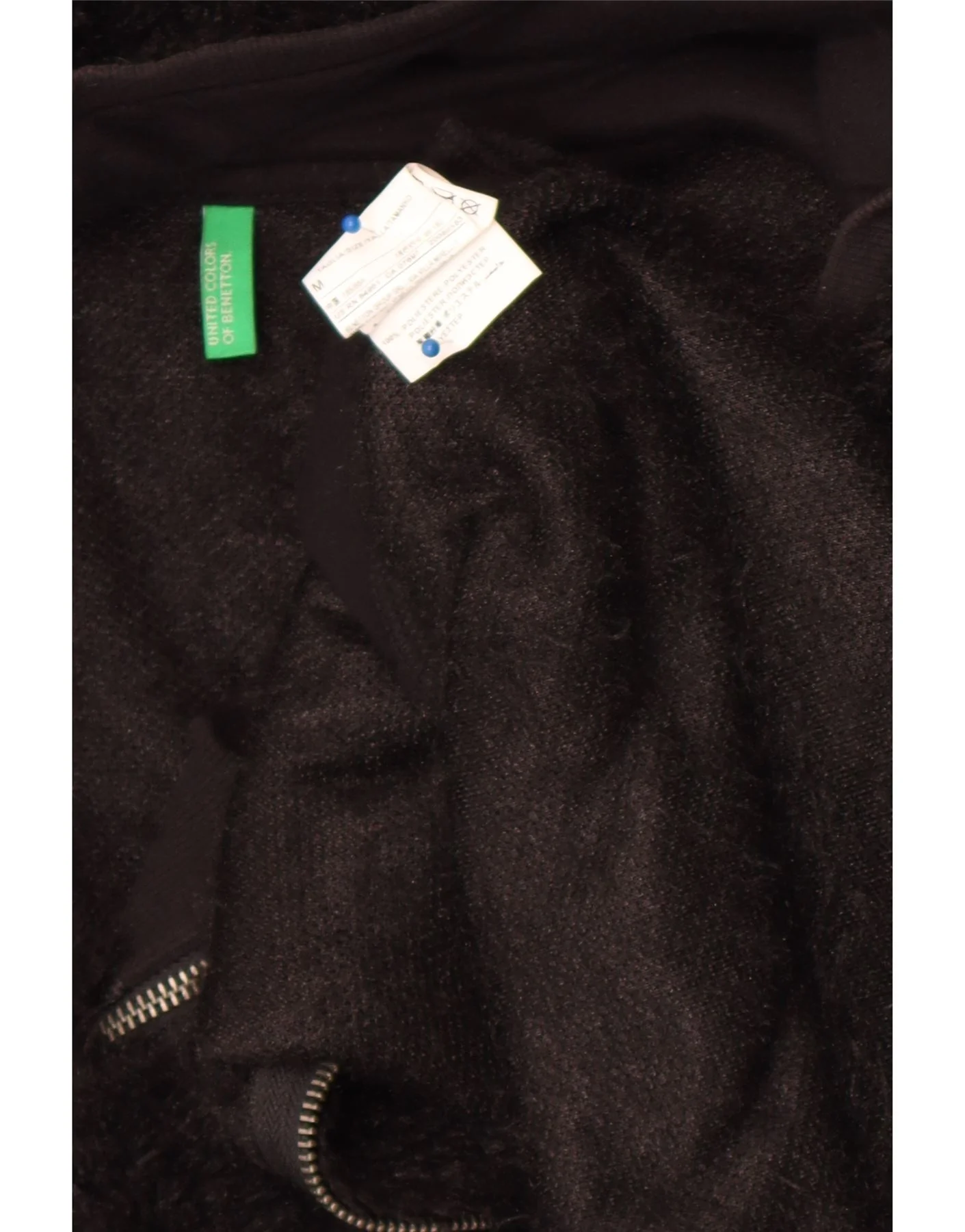 Benetton Womens Hooded Fleece Jacket UK 14 Medium Black Polyester - Image 3