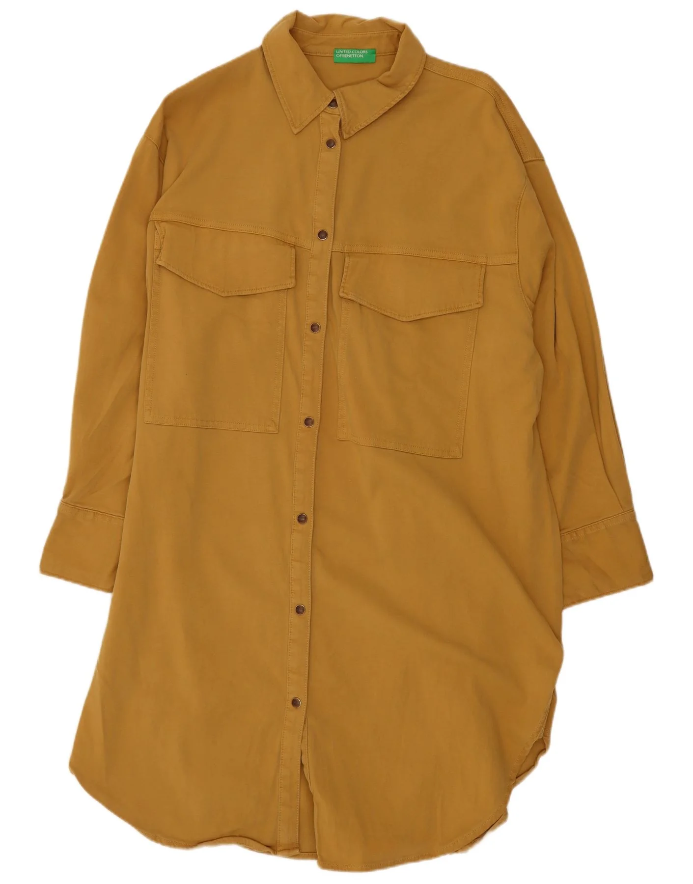 Benetton Womens Long Sleeve Oversized Shirt Dress UK 6 XS Yellow Cotton