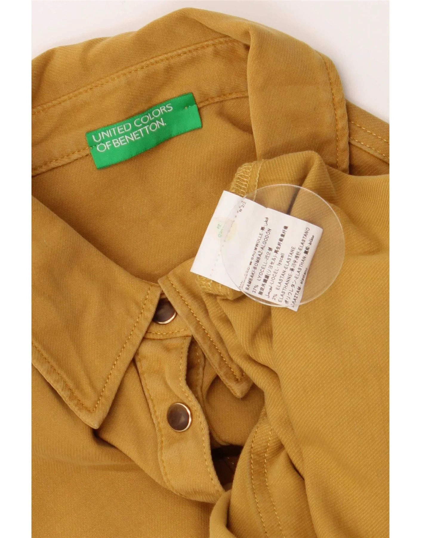 Benetton Womens Long Sleeve Oversized Shirt Dress UK 6 XS Yellow Cotton - Image 3