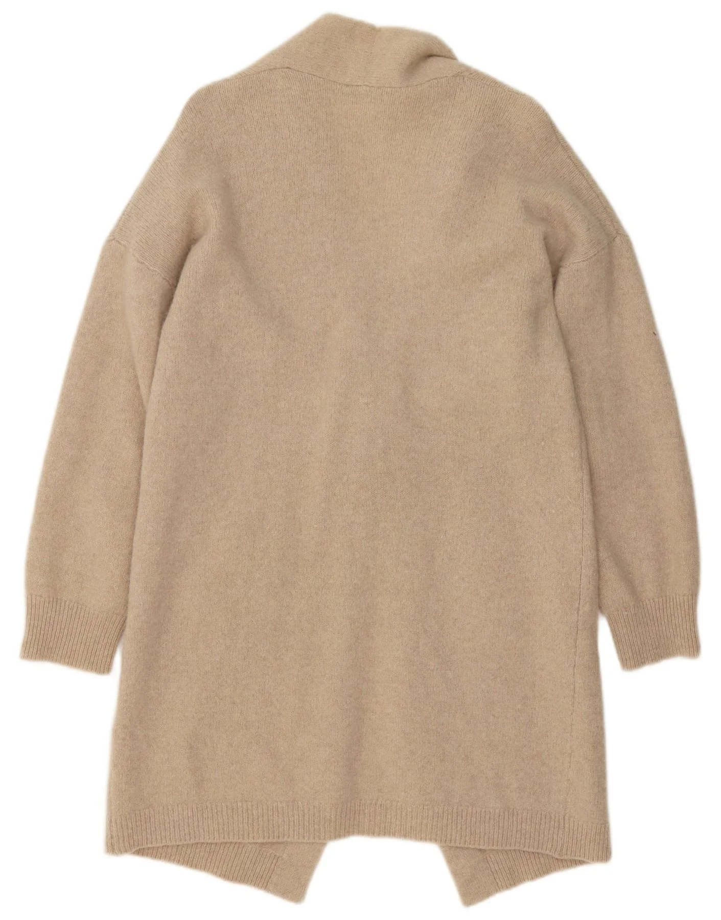 Benetton Womens Longline Cardigan Sweater UK 14 Large Beige Wool - Image 2