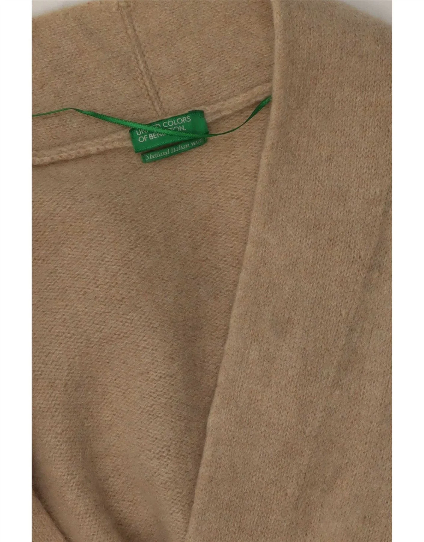 Benetton Womens Longline Cardigan Sweater UK 14 Large Beige Wool - Image 3