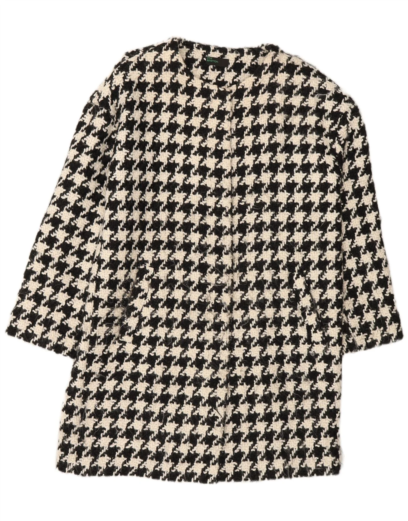 Benetton Womens Oversized Overcoat UK 10 Small Black Houndstooth Acrylic