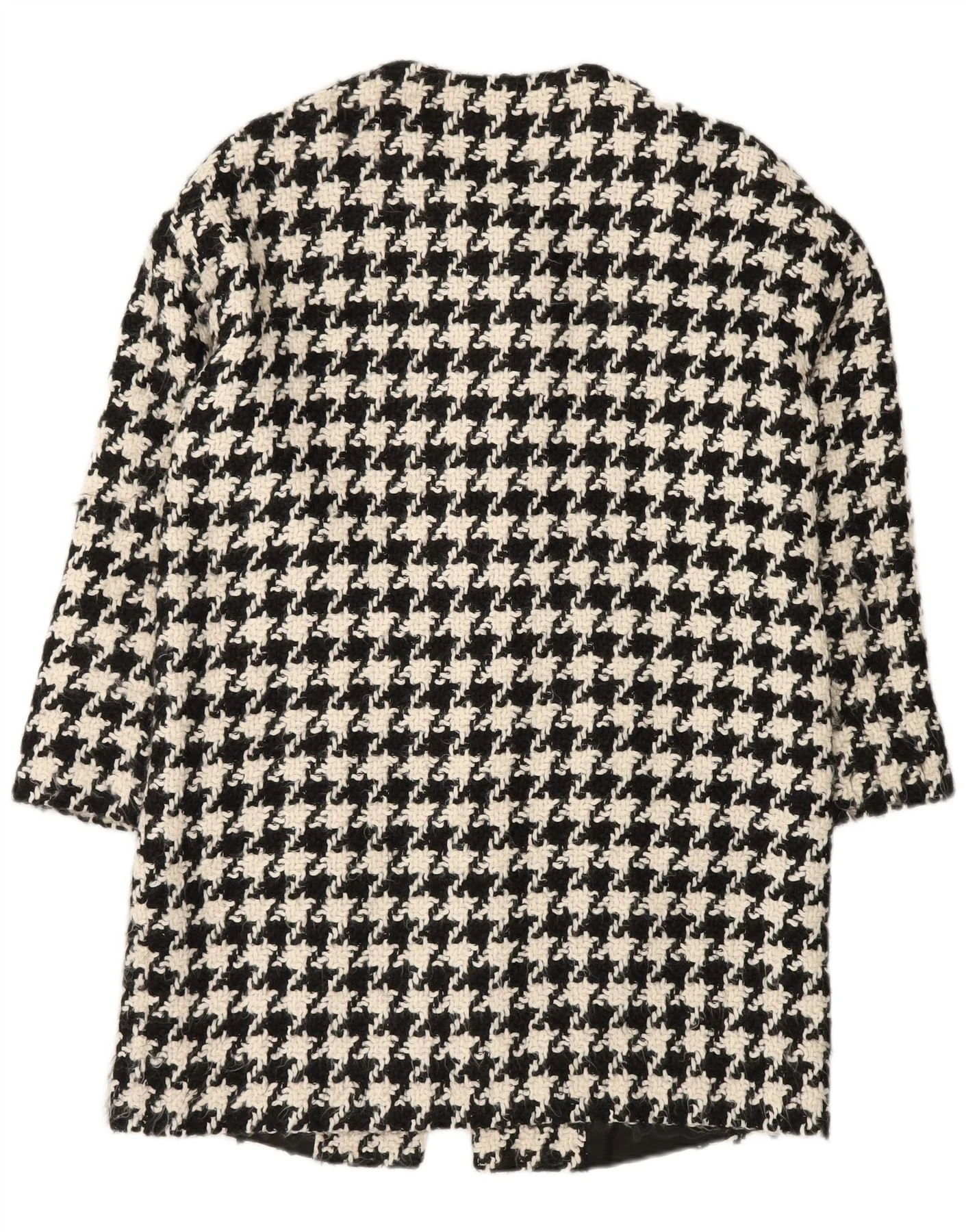 Benetton Womens Oversized Overcoat UK 10 Small Black Houndstooth Acrylic - Image 2