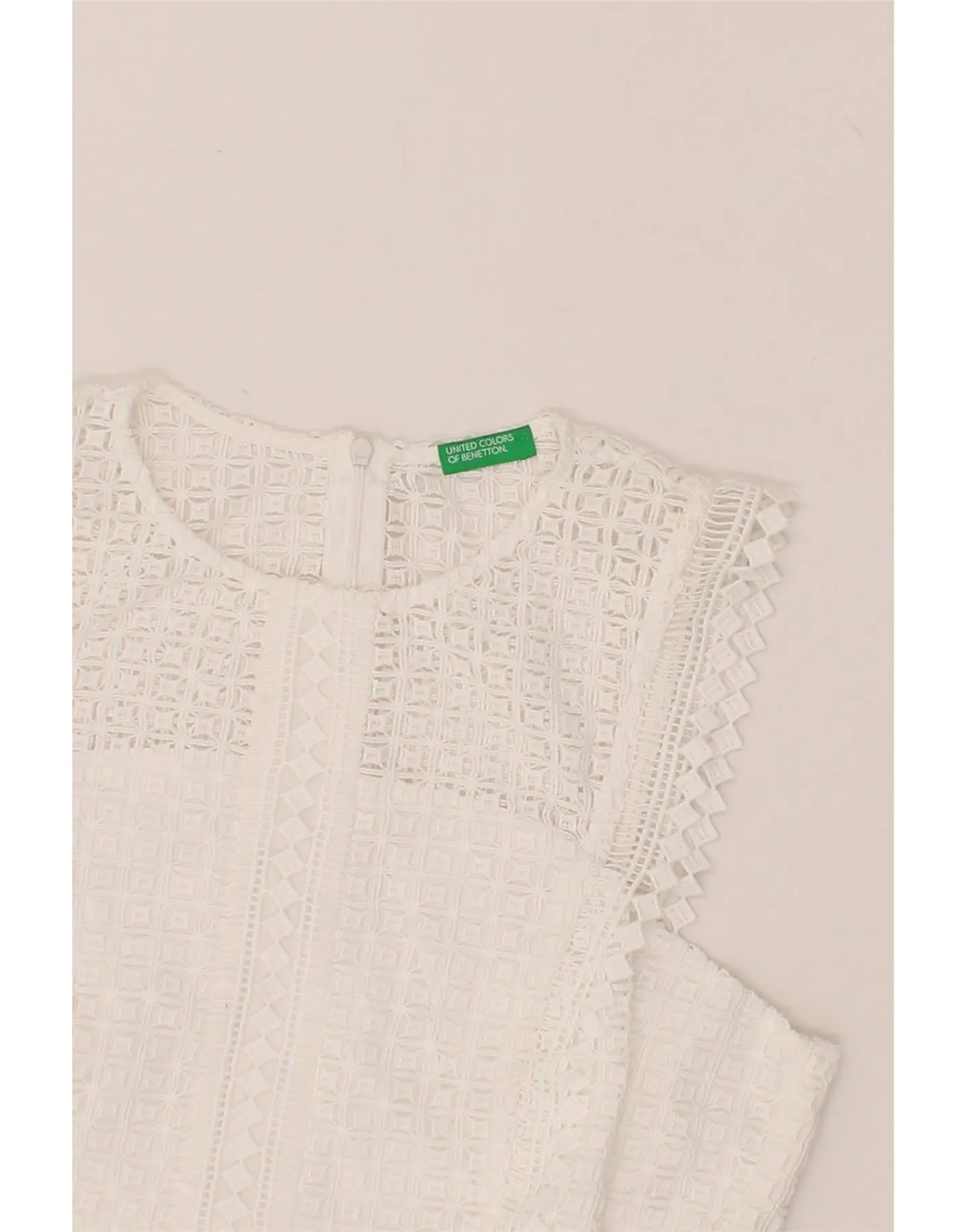BENETTON Womens See Through Sleeveless Blouse Top UK 12 Medium White - Image 4