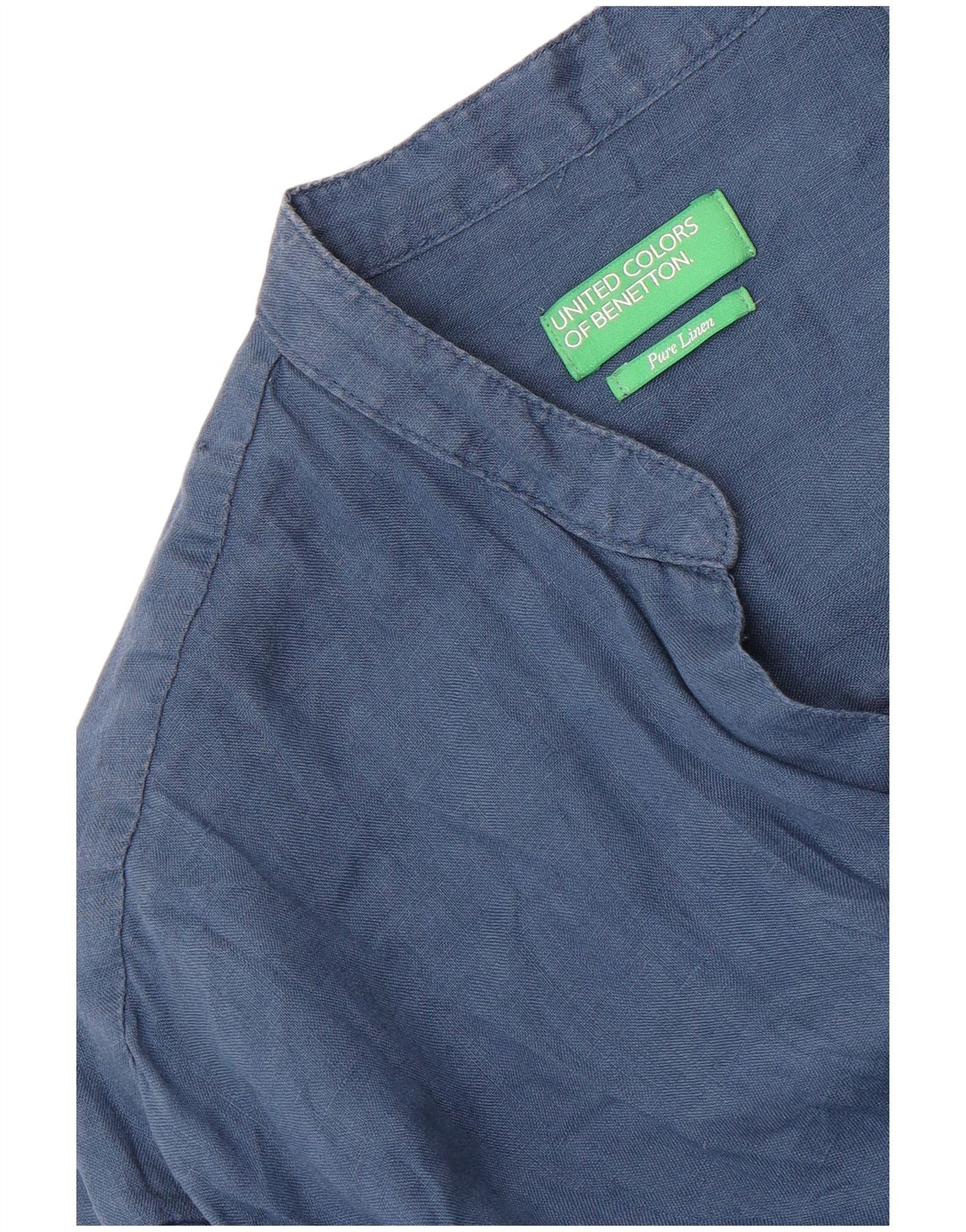 Benetton Womens Shirt Blouse UK 18 XL Navy Blue Linen - Image 3