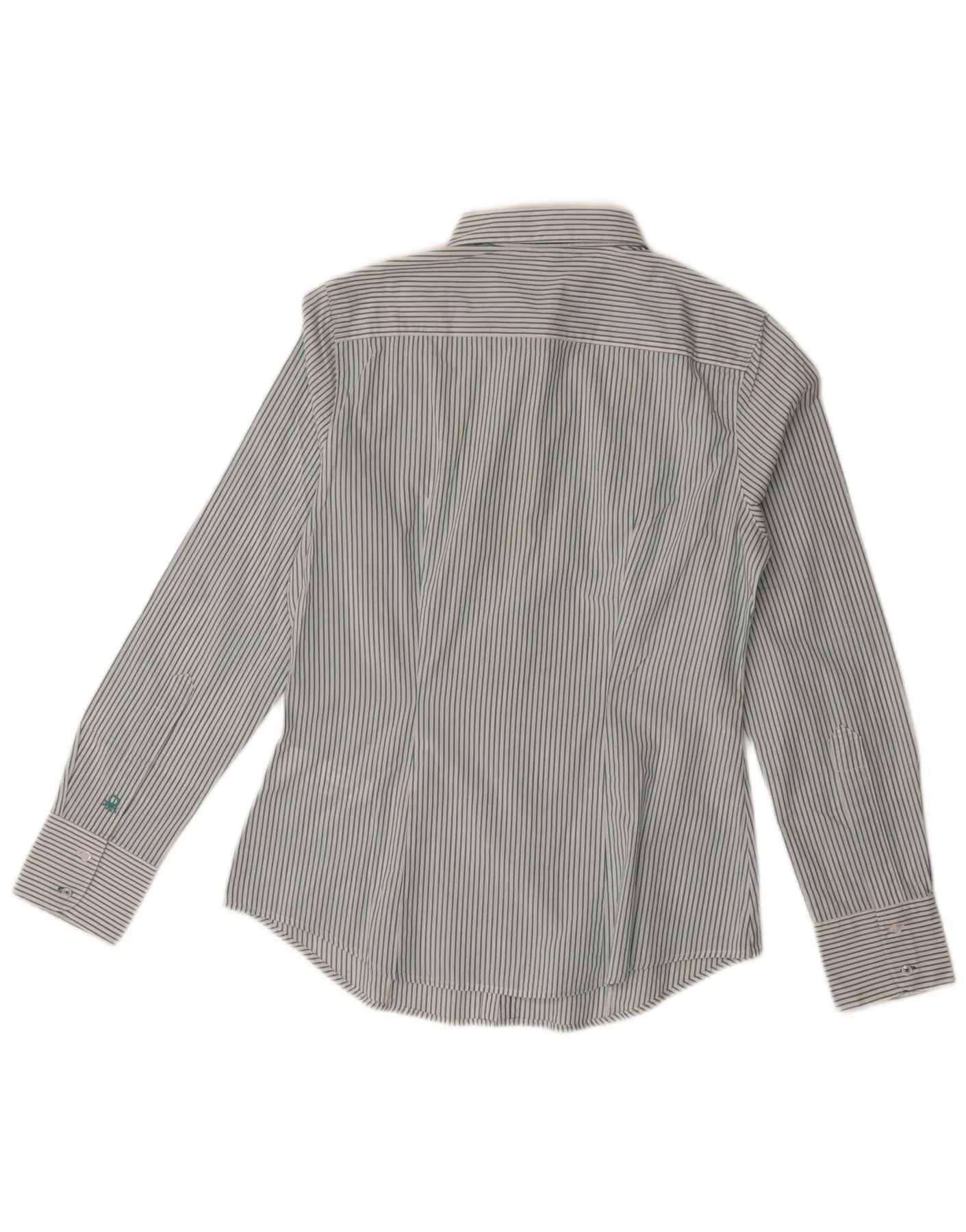 Benetton Womens Shirt UK 10 Small Blue Pinstripe Cotton - Image 2