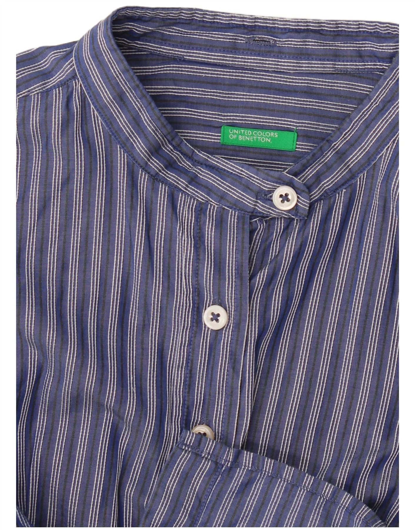 Benetton Womens Shirt UK 10 Small Navy Blue Striped - Image 3
