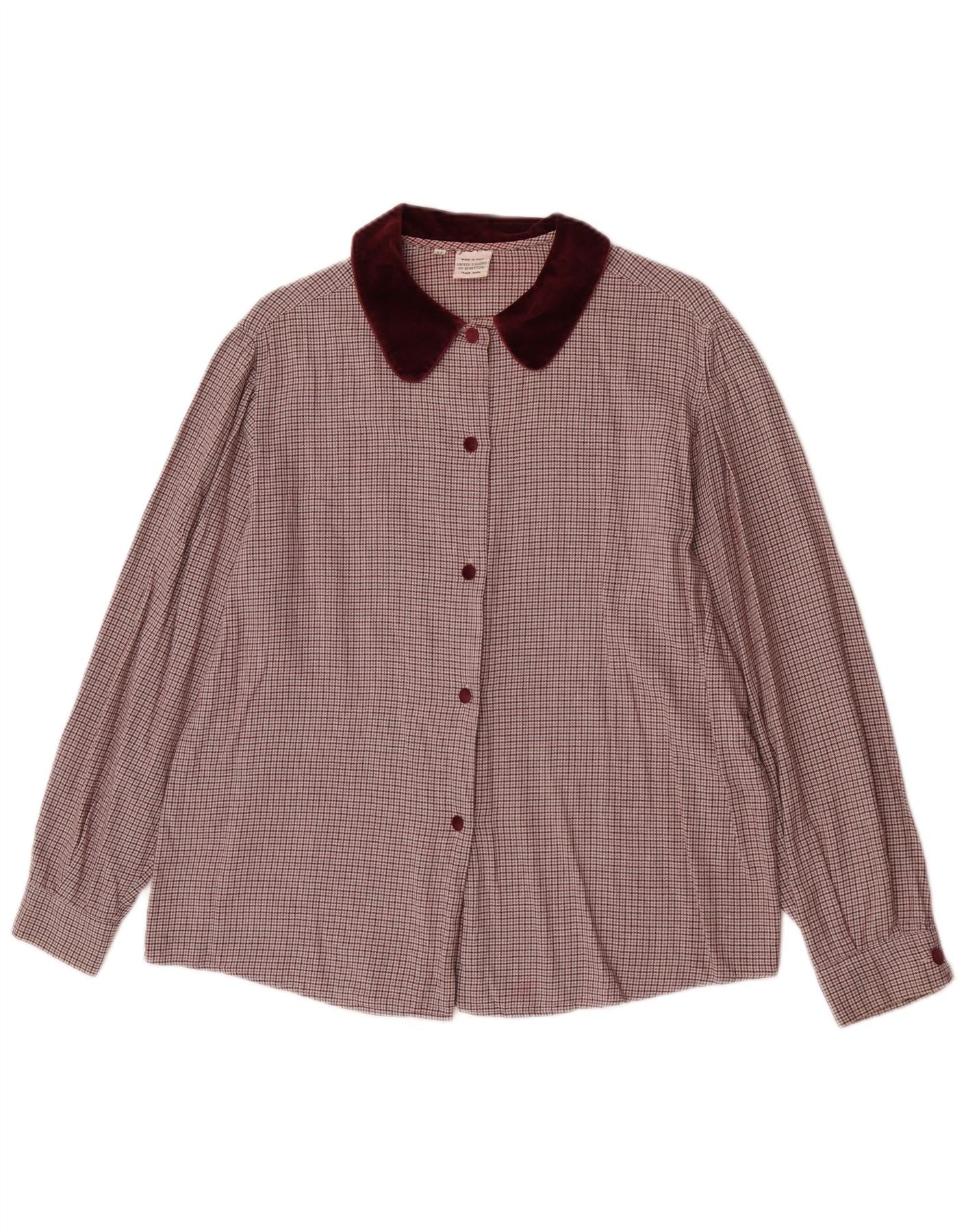 Benetton Womens Shirt UK 14 Medium Burgundy Houndstooth
