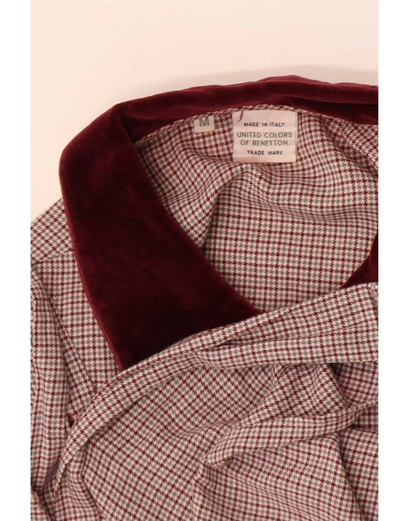 Benetton Womens Shirt UK 14 Medium Burgundy Houndstooth - Image 3