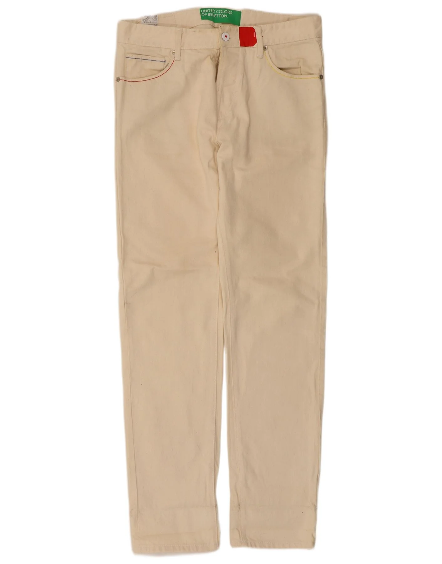 Benetton Womens Straight Casual Trousers W32 L32 Beige Cotton